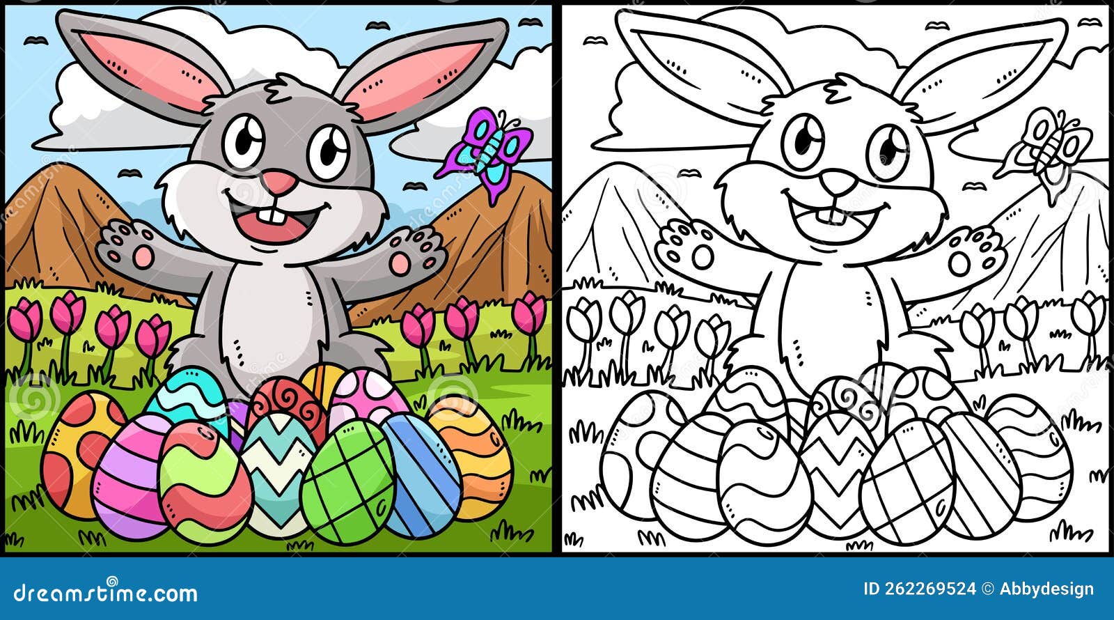 Bunny with Easter Egg Coloring Page Illustration Stock Vector ...