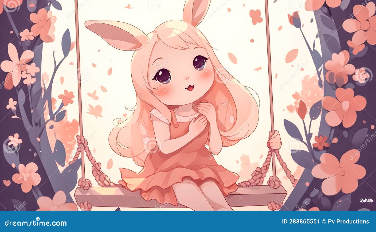 Black or pink?, Cute anime/kawaii style girl with a bunny
