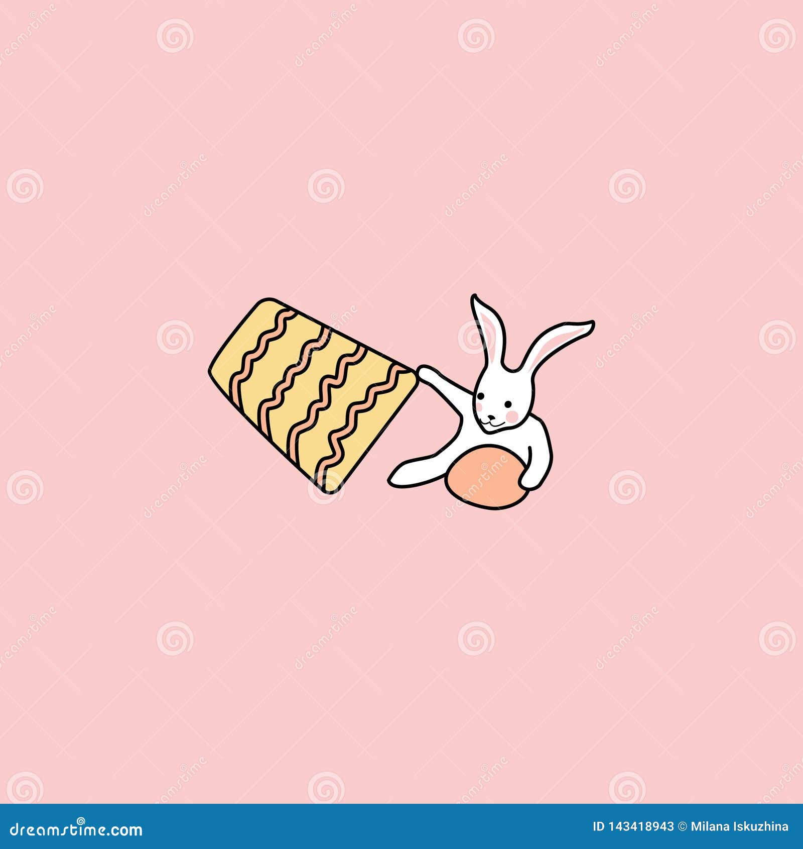 Bunny Hides Easter Egg Under the Bucket. Funny Bunny Stock Vector