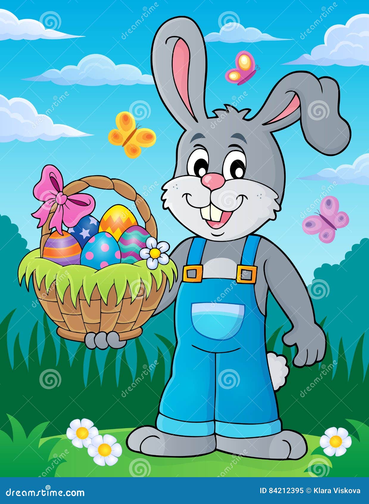 Bunny Holding Easter Basket Theme 3 Stock Vector Illustration of