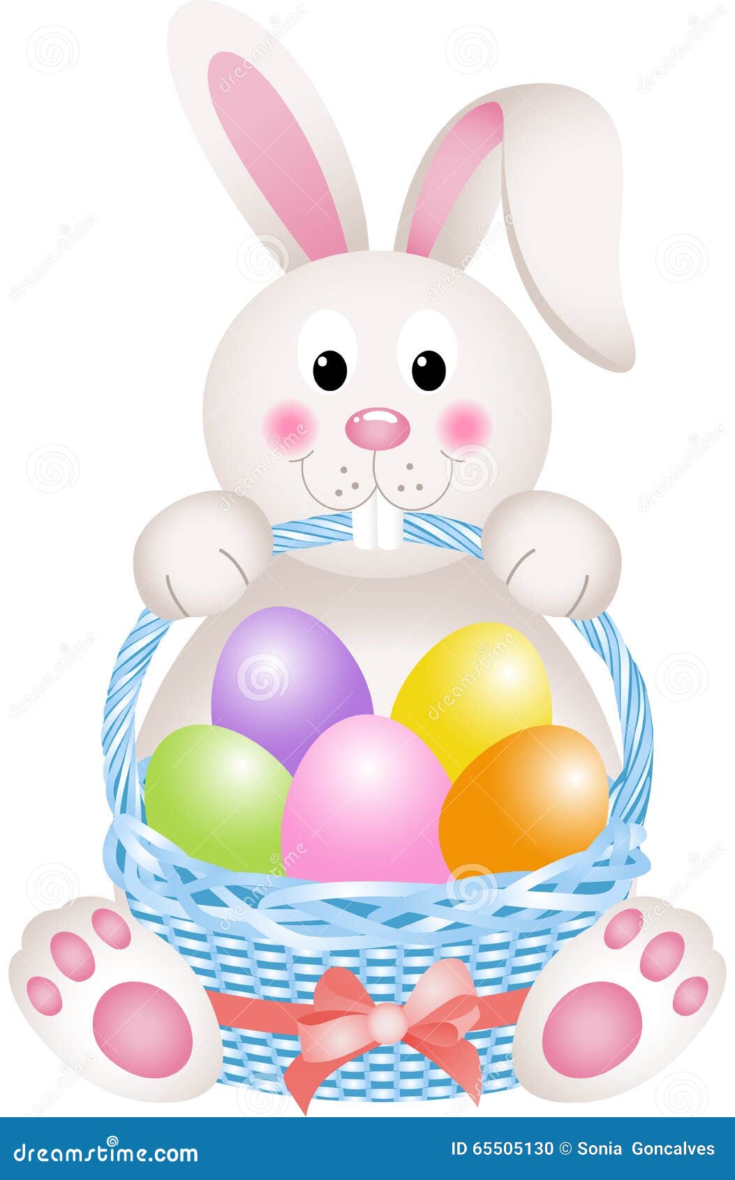 Bunny Holding Eggs Easter Basket Stock Vector - Illustration of clip