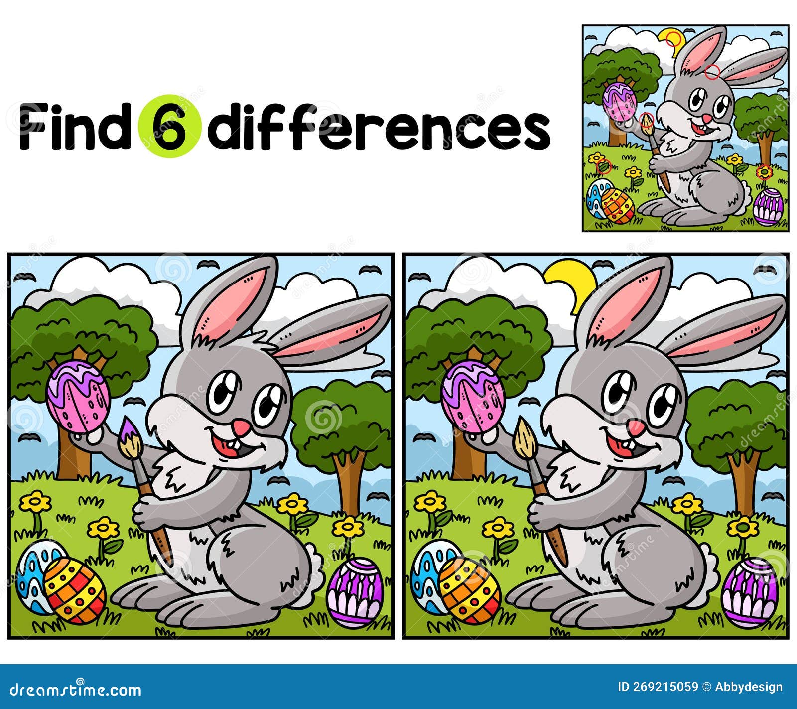 Bunny Painting Easter Egg Find the Differences Stock Vector ...