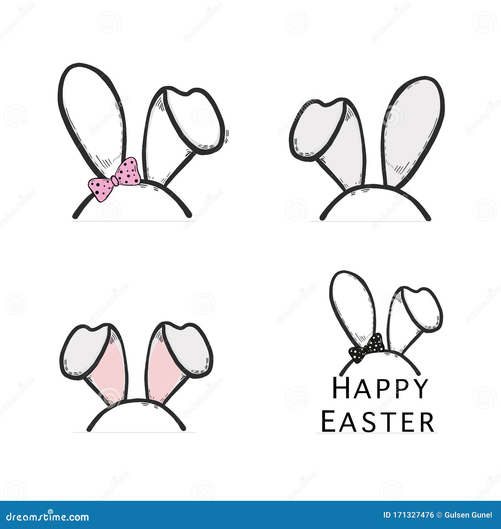Bunny Rabbit Ear Set And Text Happy Easter Stock Vector Illustration Of Party Design