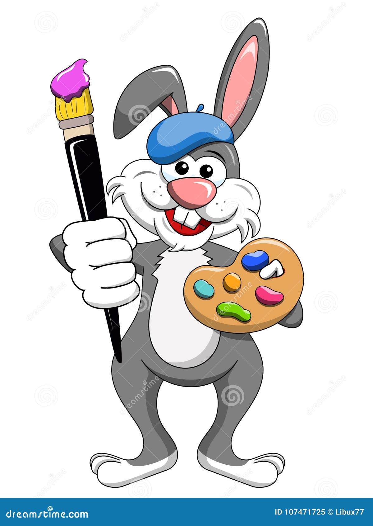 Bunny or Rabbit Painter Holding Brush and Palette Isolated Stock Vector