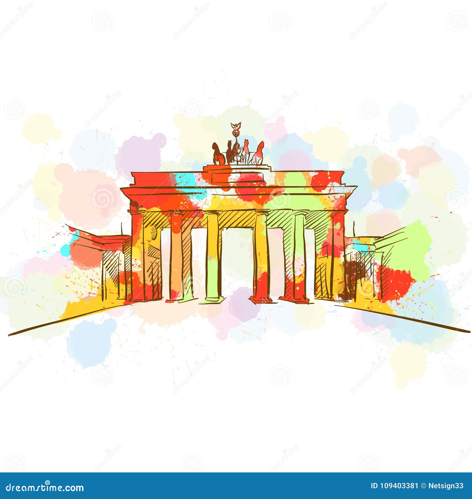 Bunte Brandenburger Tor Skizze Vektor Abbildung - Illustration von