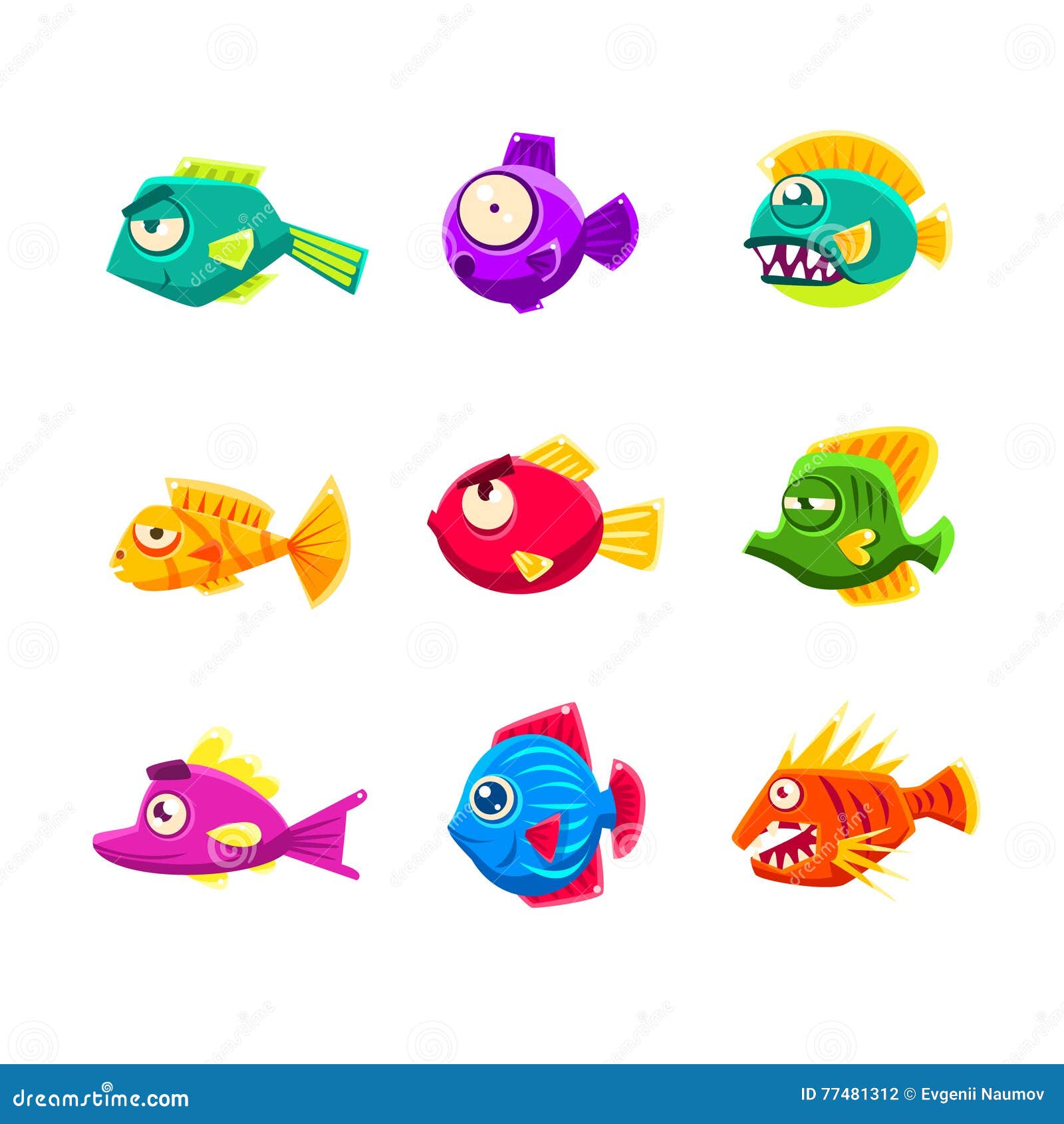 Bunte Karikatur Tropischer Fisch Satz Vektor Abbildung Illustration Von Bunt Meer 77481312