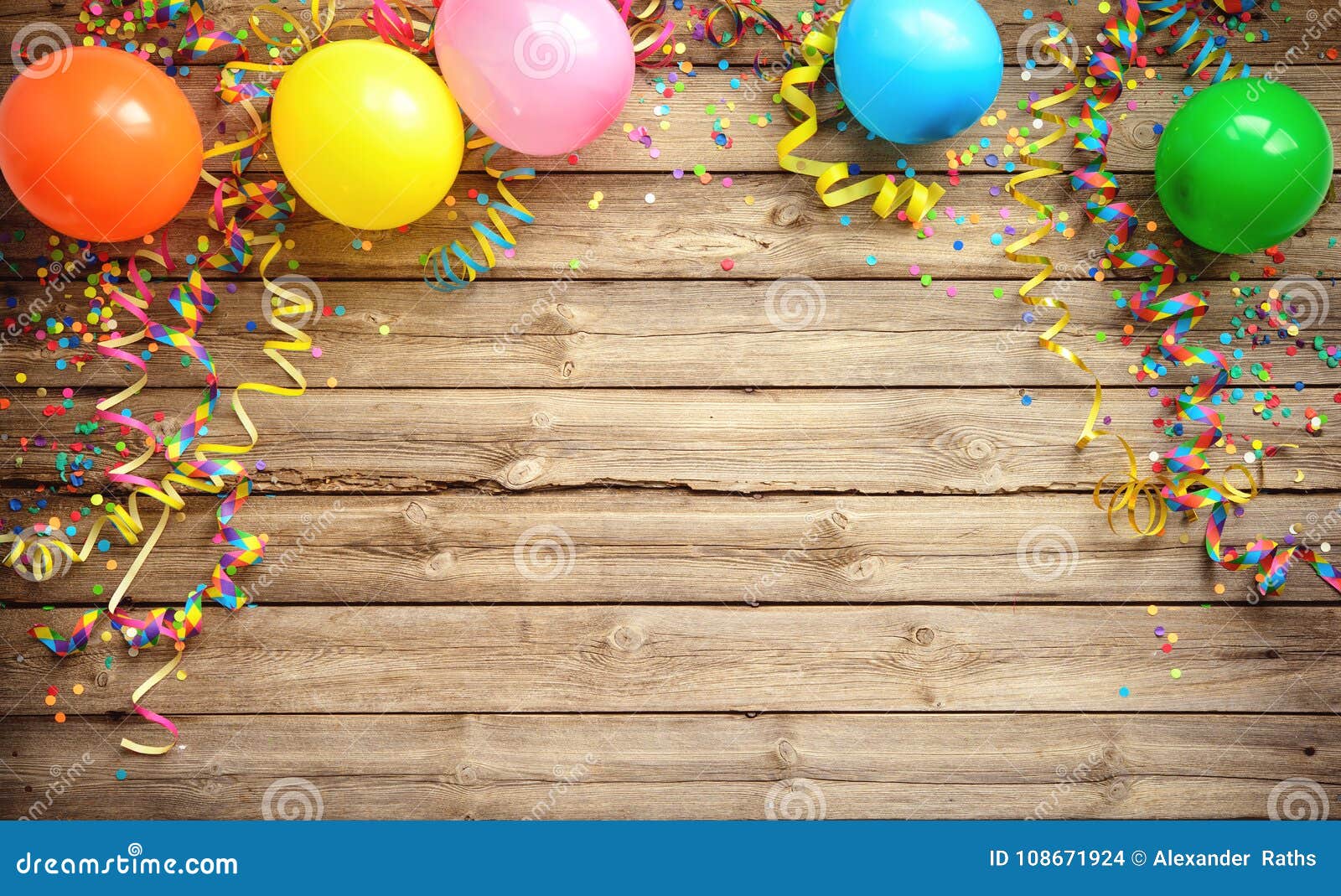 Bunter Karnevals- oder Parteirahmen von Ballonen, von Ausläufern und von conf