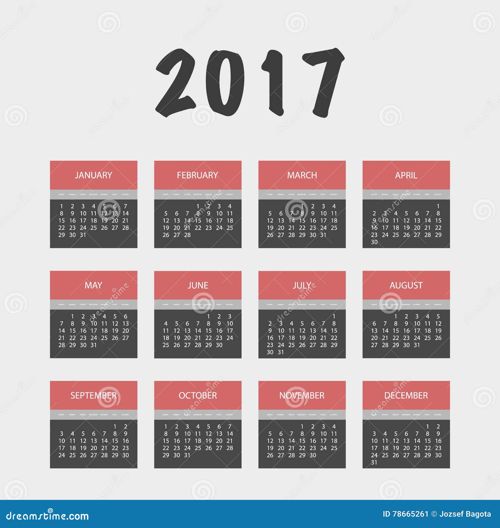 Buntes Volles Kalender-Design Des Jahr-2017 Vektor Abbildung
