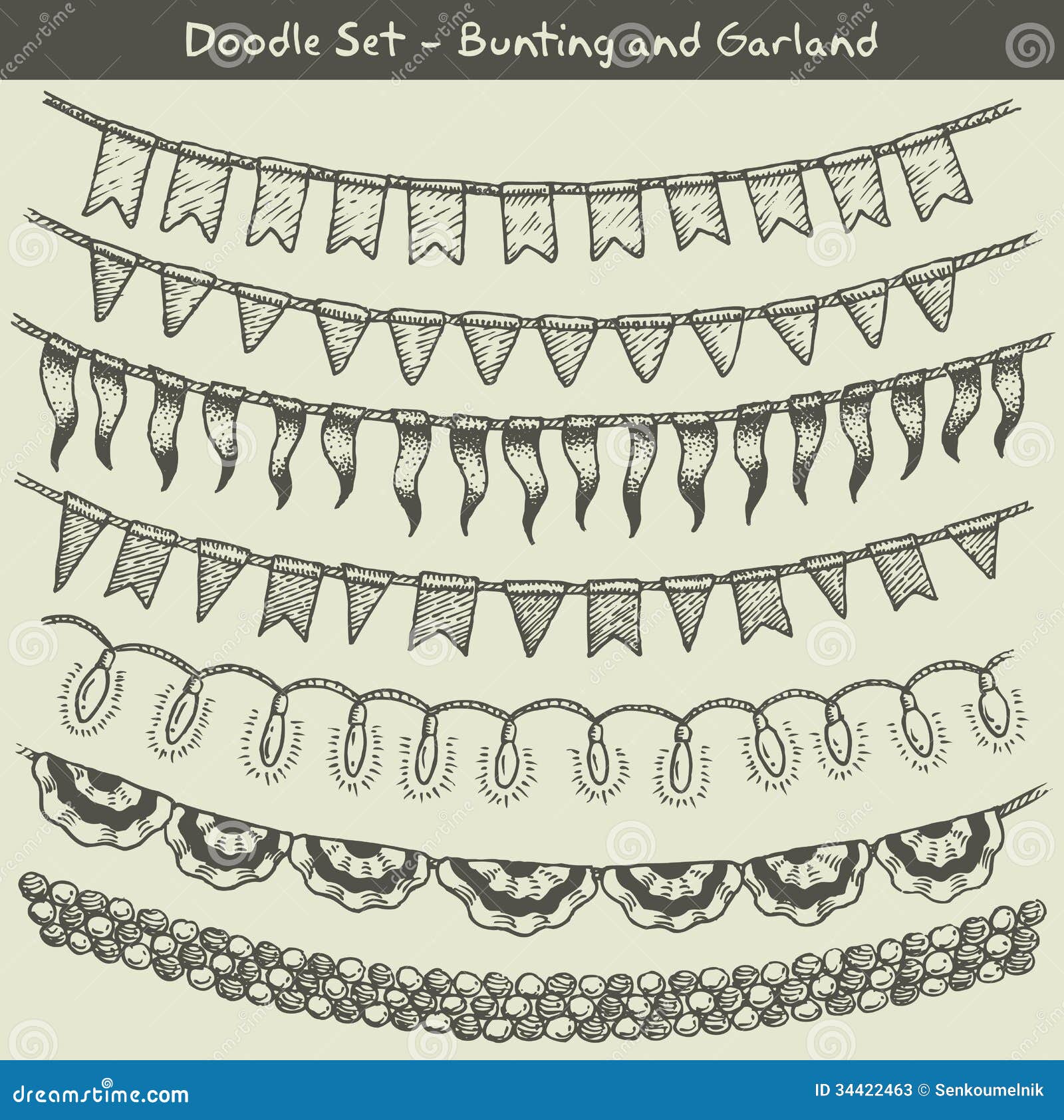 Bunting and Garland Doodle Set Stock Vector Illustration of banner