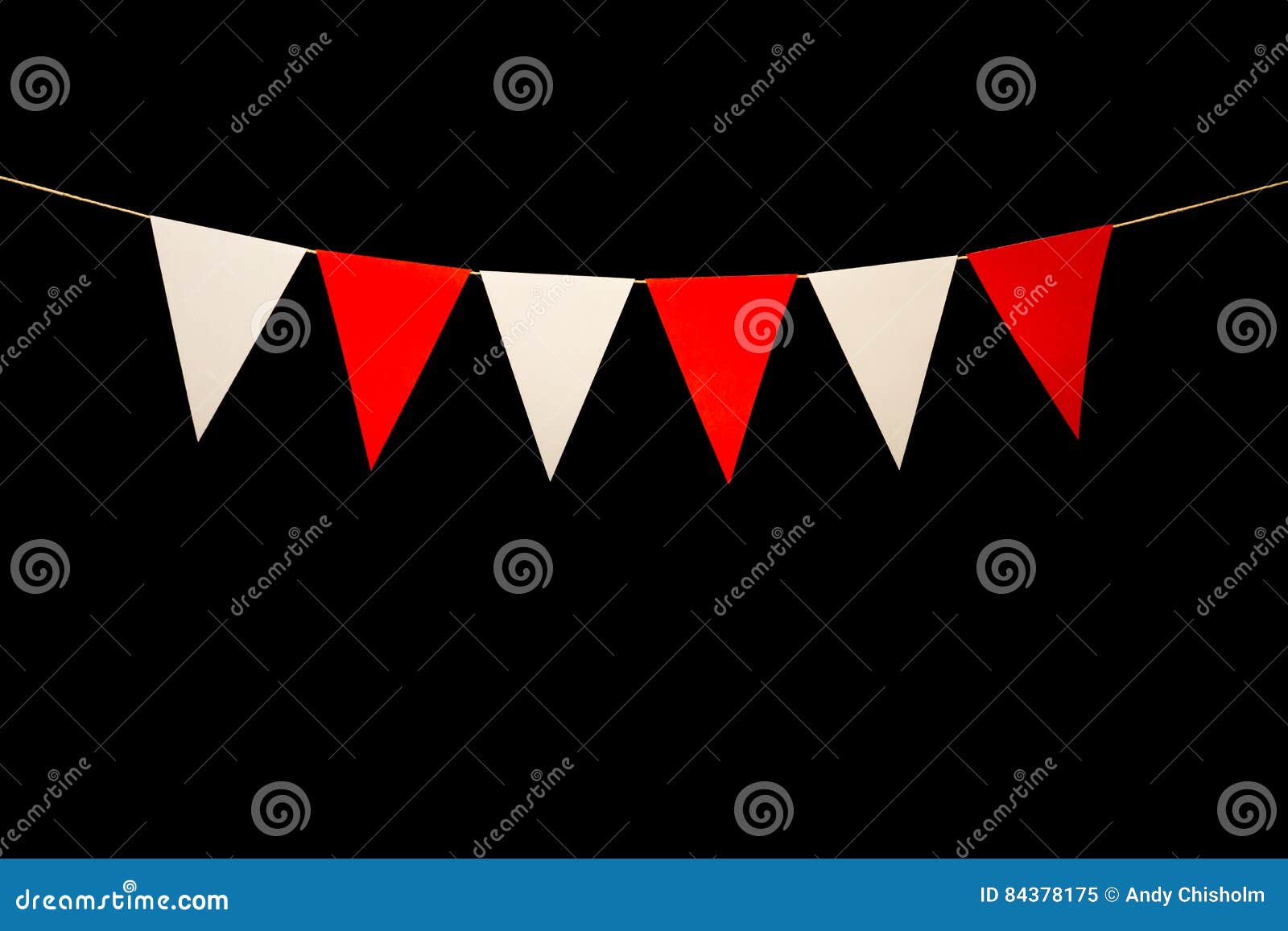 Bunting, Six Red and White Triangles on String for Banner Message Stock ...