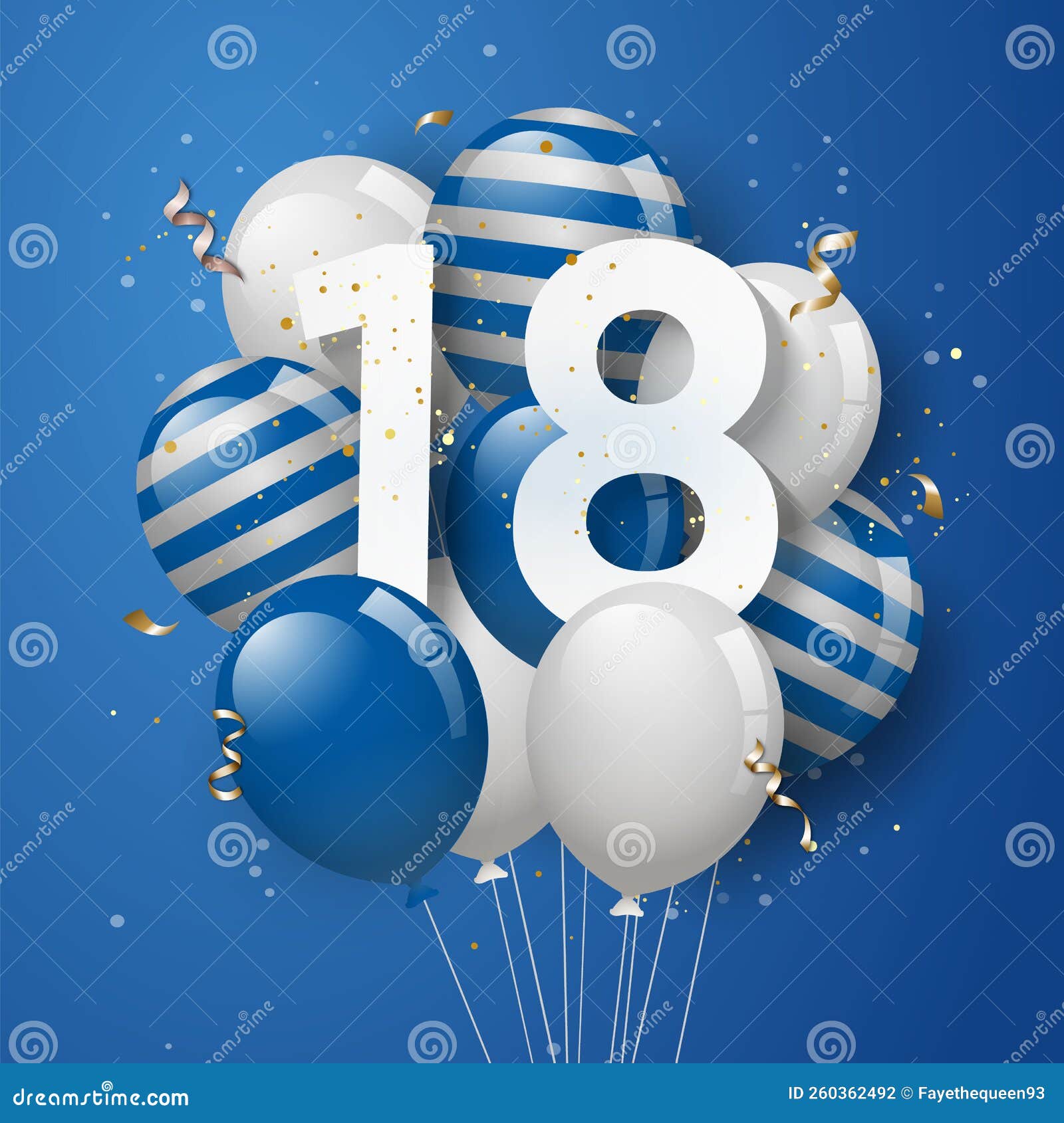 Buon 18° Compleanno Con Palloncini Blu Sfondo Cartolina Di Auguri.  Illustrazione Vettoriale - Illustrazione di ragazzo, elio: 260362492