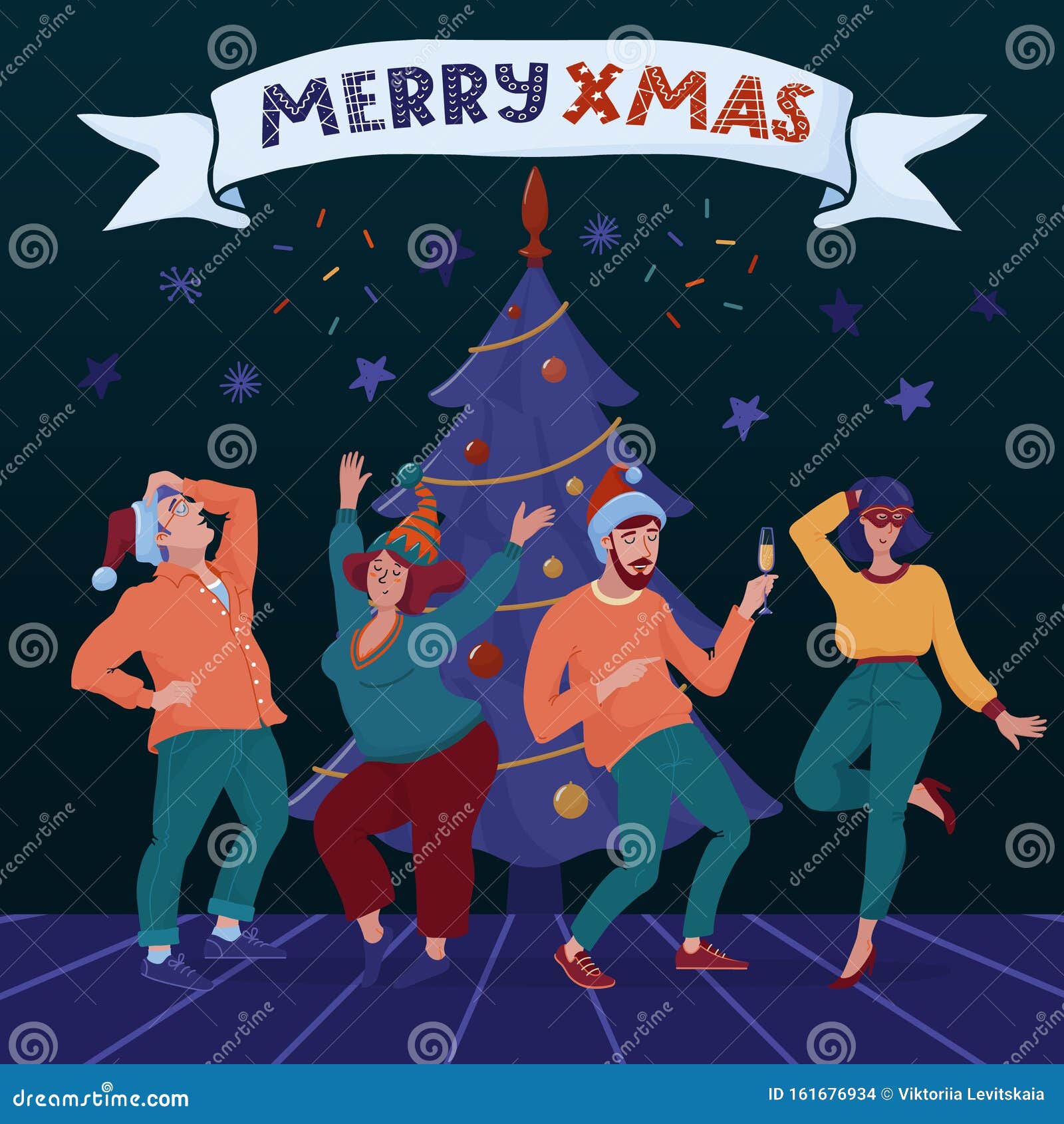 Buon Natale Con Donne.Buon Banner Natalizio Con Quattro Ballerini Illustrazione Vettoriale Illustrazione Di Decorato Vestito 161676934