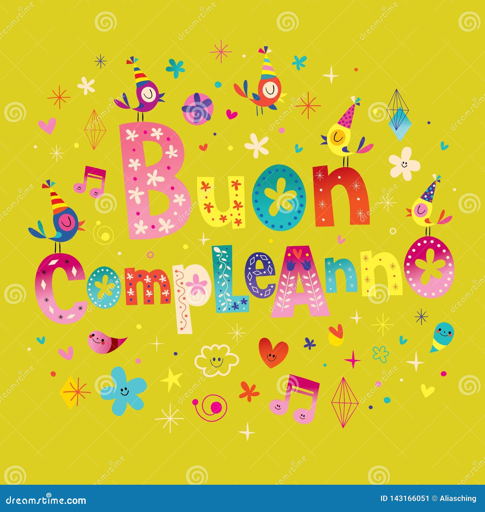 Illustration about Buon compleanno Happy birthday in Italian greeting card....