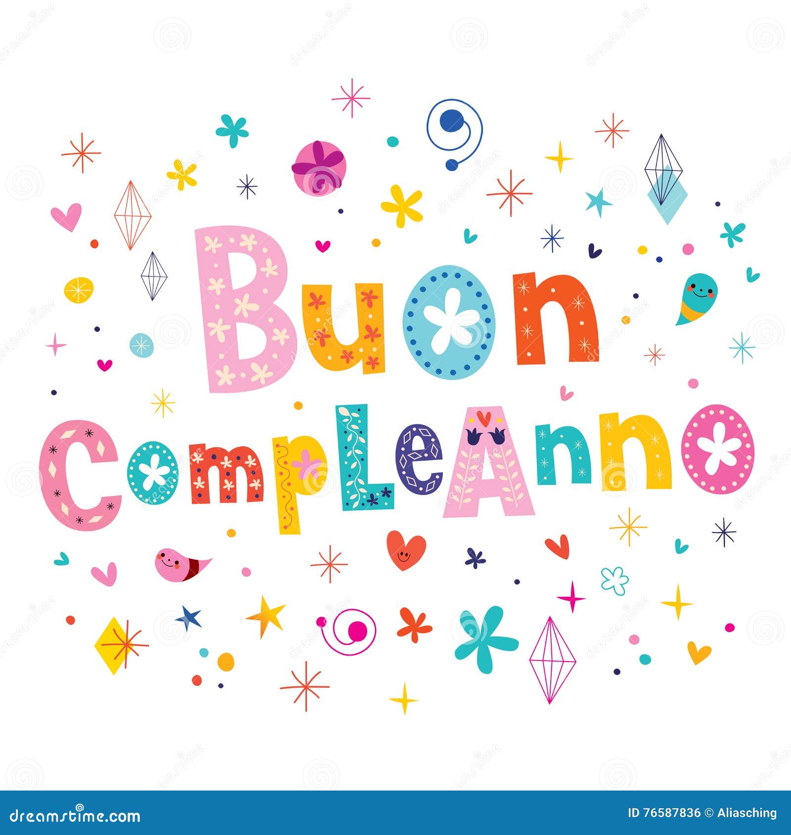 Buon Compleanno Happy Birthday in Italian Greeting Card Stock Vector - Illustration of happy, birthday: 76587836