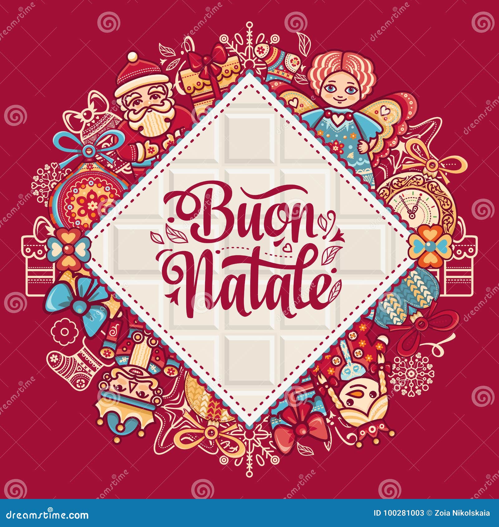 Buon Natale Card.Buon Natale Christmas Template Greeting Card Winter Holiday In Italy Congratulation On Italian Vintage Style Stock Illustration Illustration Of Buon Italian 100281003