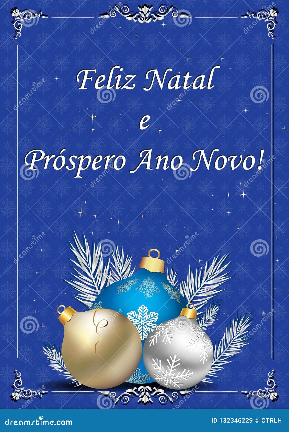 Buon Natale In Brasiliano.Buon Natale E Buon Anno Cartolina D Auguri Blu Chiaro Con Testo Portoghese Illustrazione Di Stock Illustrazione Di Progettato Saluto 132346229