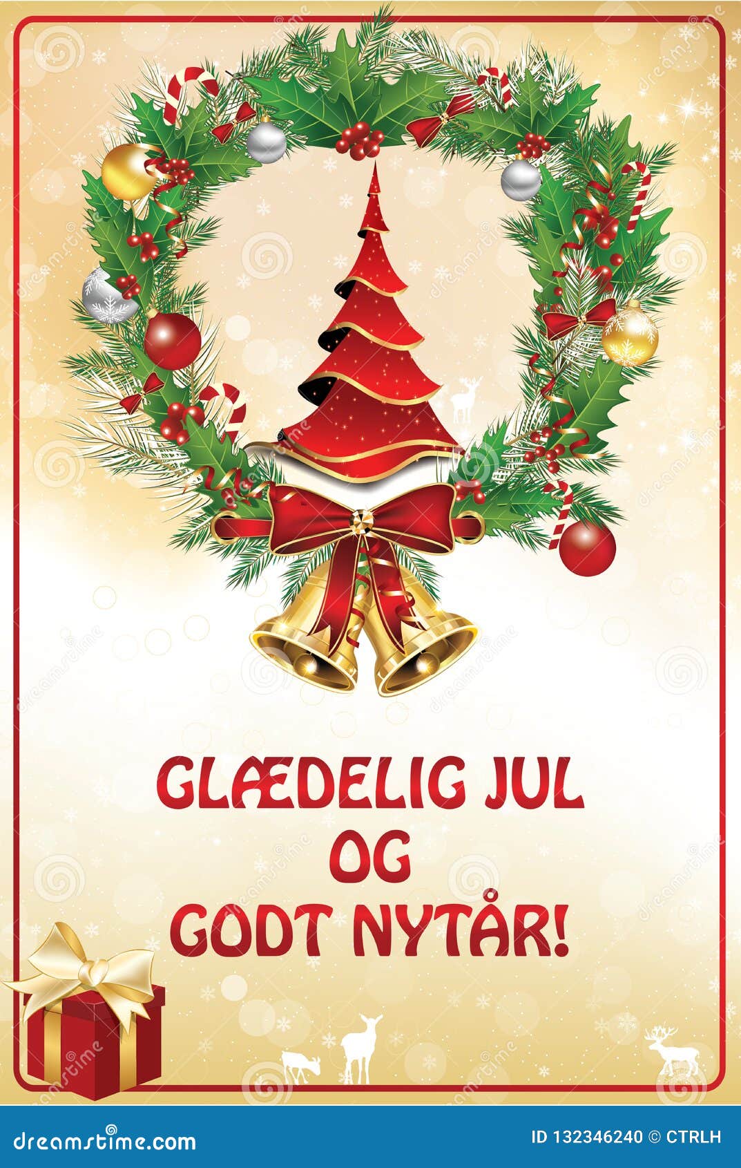 Buon Natale Con Testo.Buon Natale E Buon Anno Cartolina D Auguri Classica Con Testo Norvegese Illustrazione Di Stock Illustrazione Di Decorazioni Saluto 132346240