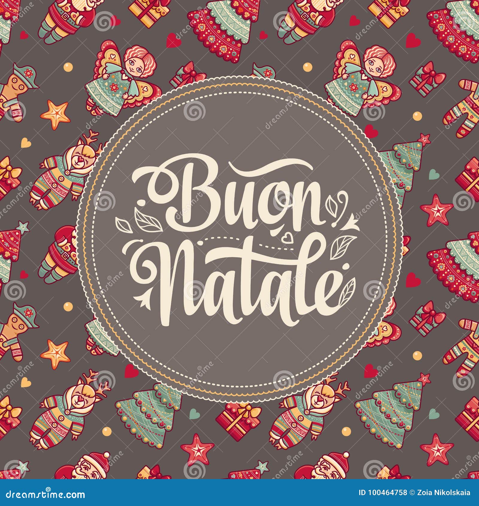 Buon Natale Vintage.Buon Natale Greeting Card Christmas Template Winter Holiday In Italy Congratulation On Italian Vintage Style Stock Illustration Illustration Of Italy Buon 100464758