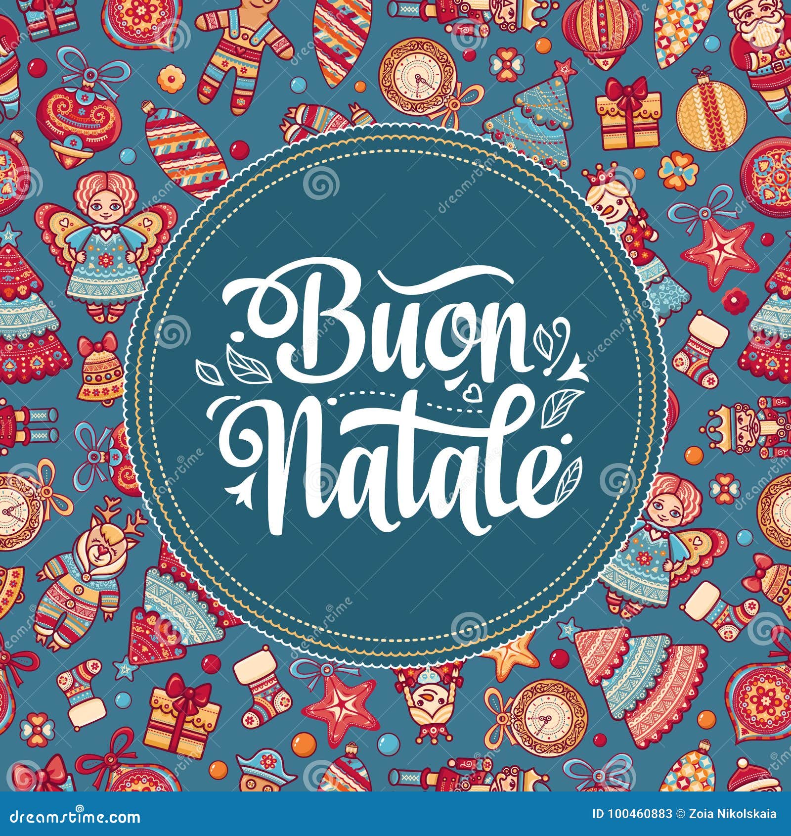 Buon Natale Vintage.Buon Natale Greeting Card Christmas Template Winter Holiday In Italy Congratulation On Italian Vintage Style Stock Illustration Illustration Of Holiday Natale 100460883