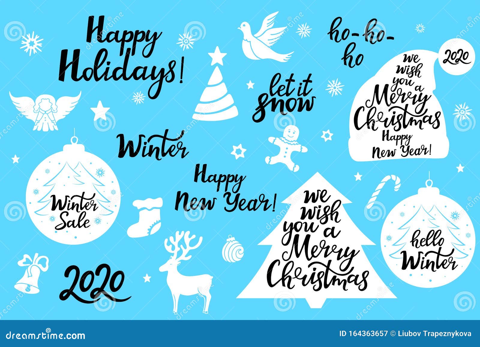 Buon Natale Nuovo Anno Lascia Nevicare Buone Vacanze Serie Di Frasi Di Festa Per La Carta Di Auguri Illustrazione Vettoriale Illustrazione Di Vettore Inverno