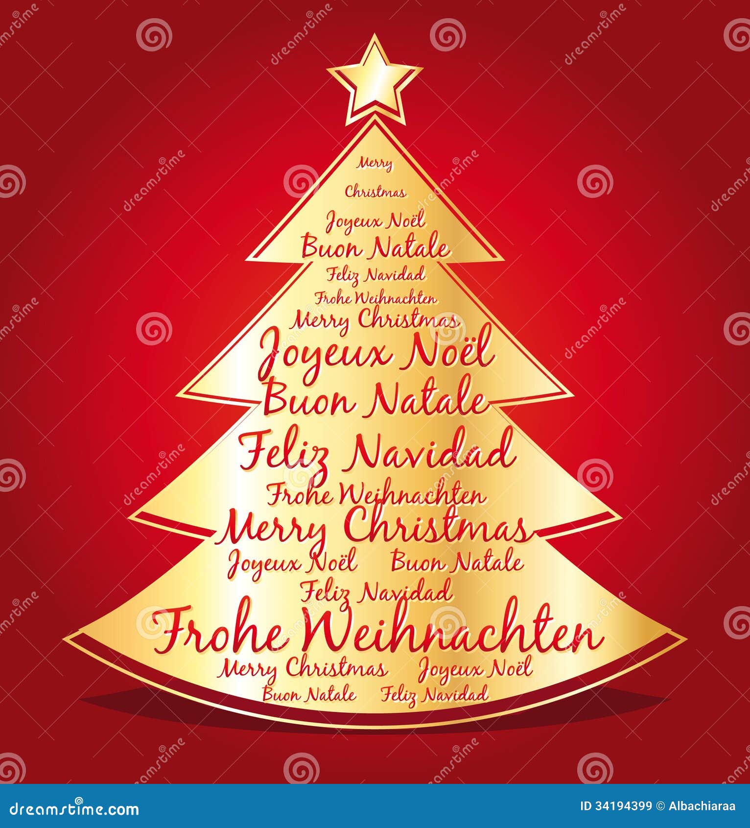 Auguri Di Natale In 4 Lingue.Buon Natale In Parecchie Lingue In Un Albero Di Natale Dorato Illustrazione Vettoriale Illustrazione Di Dorato Decorazione 34194399