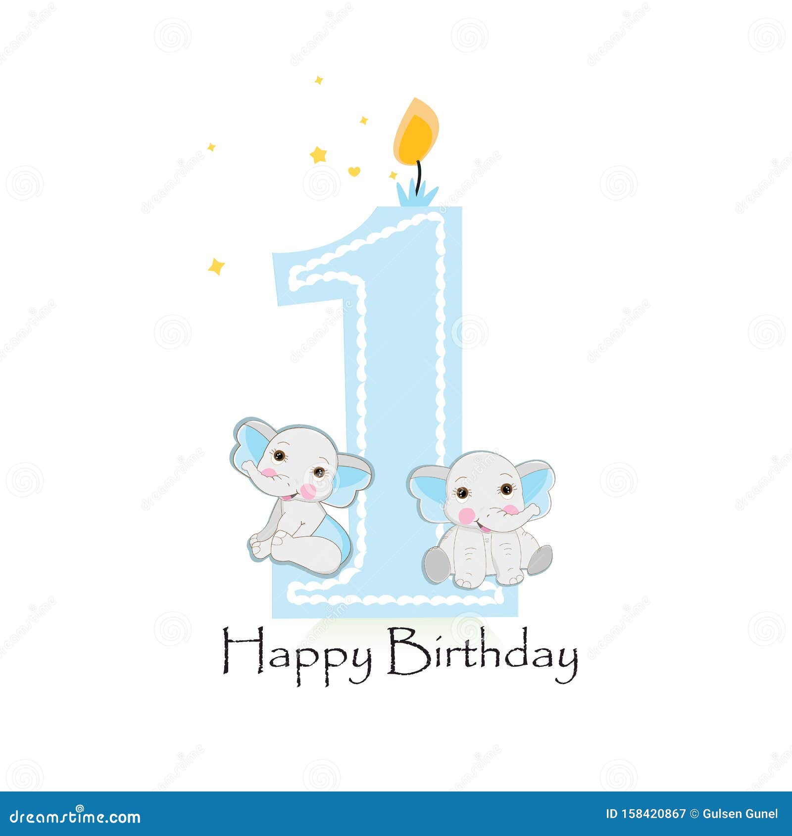 Buon Primo Compleanno Con Il Bambino Elefante Cartolina Di Auguri Per Il Bambino Illustrazione Vettoriale Illustrazione Di Festive Illustrazione