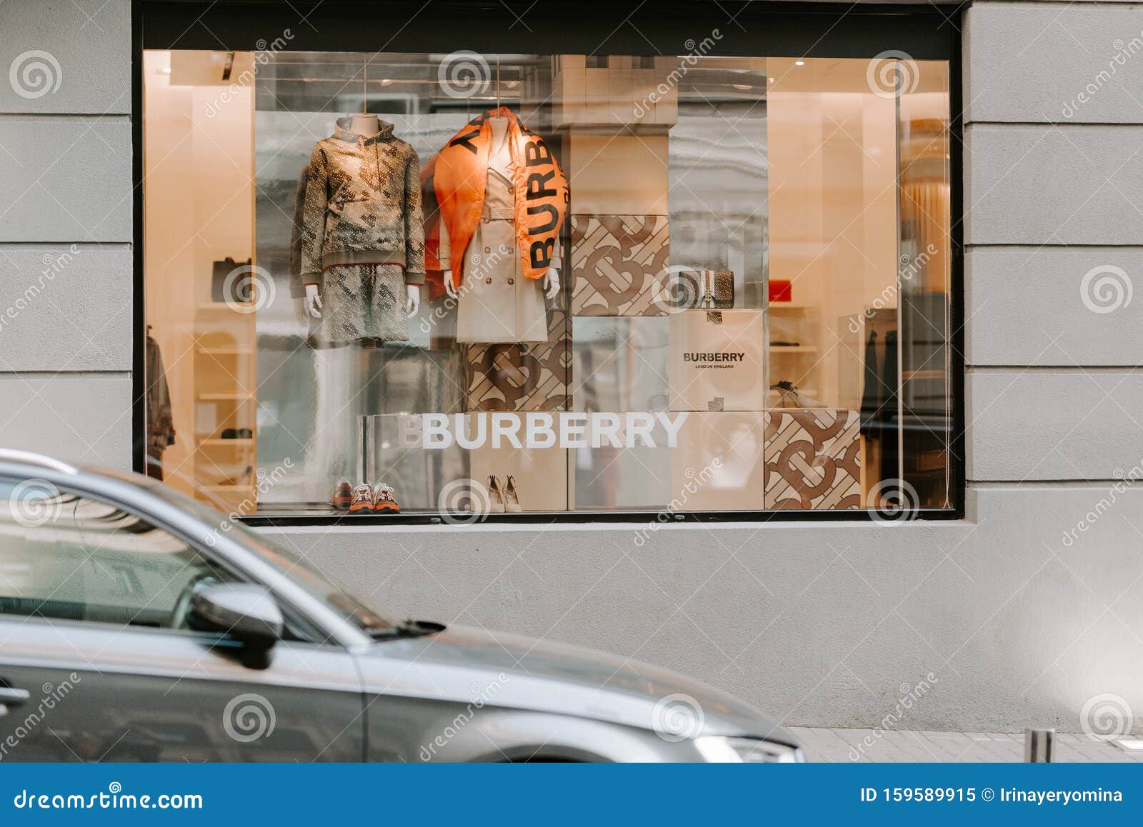 Burberry London Store Boutique Display Window. Signboard Logo Brend Sign And Showcase Window Of ...