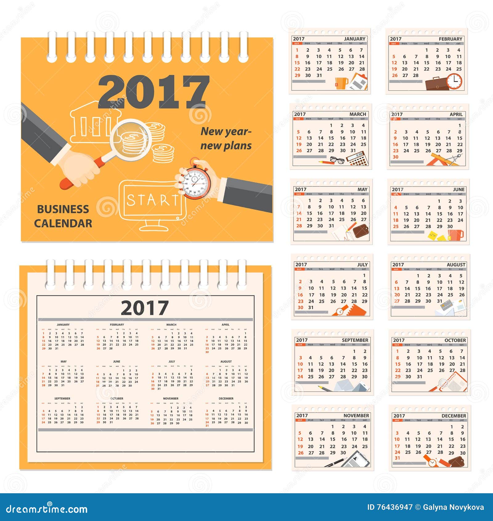 mogelijkheid herfst Woordenlijst Bureau Bedrijfskalender 2017 Jaar Vector Illustratie - Illustration of  beeld, tijdschema: 76436947