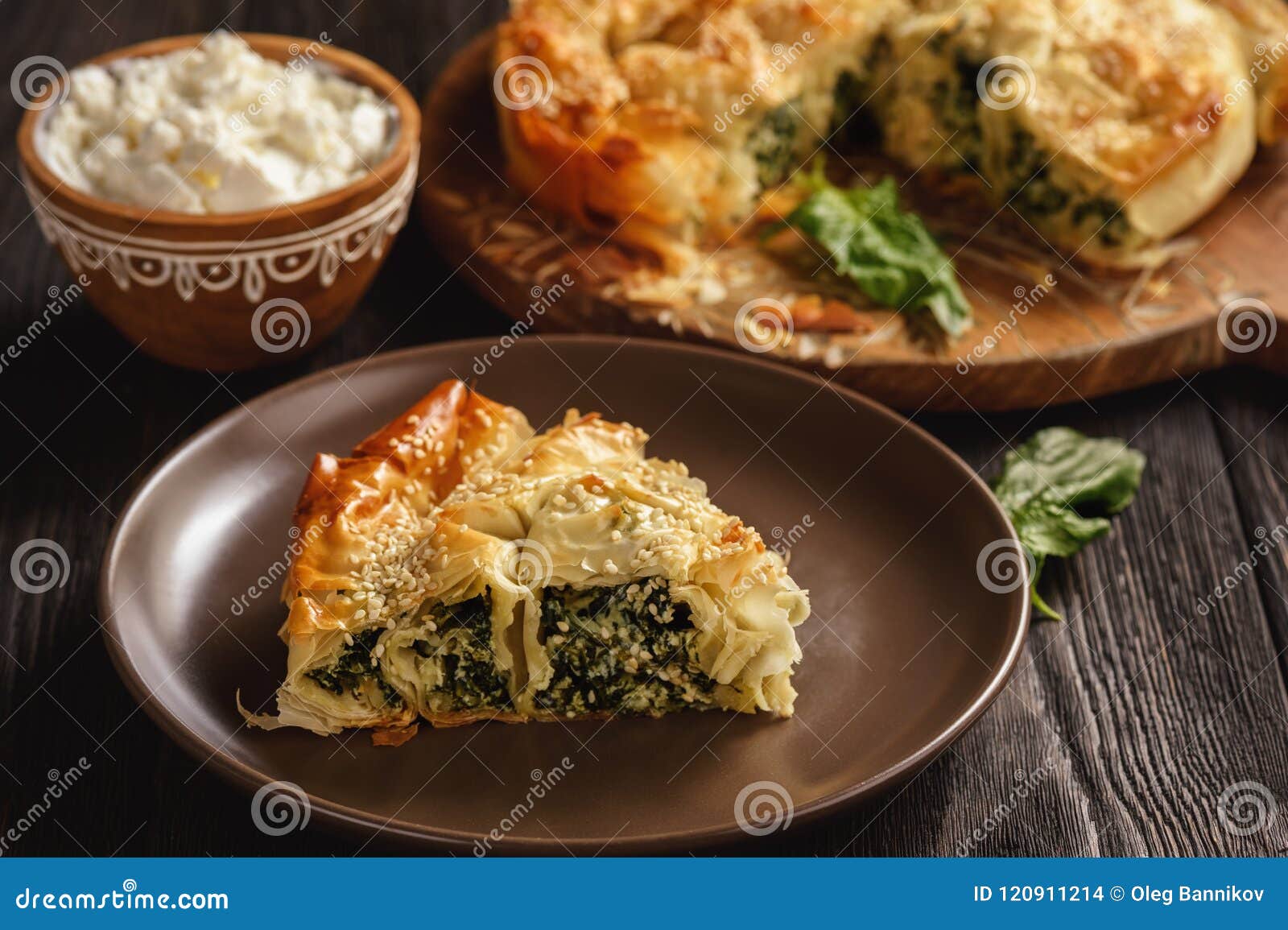 Burek or Borek, Balkanian Puff Pastry with Spinach. Stock Photo - Image ...