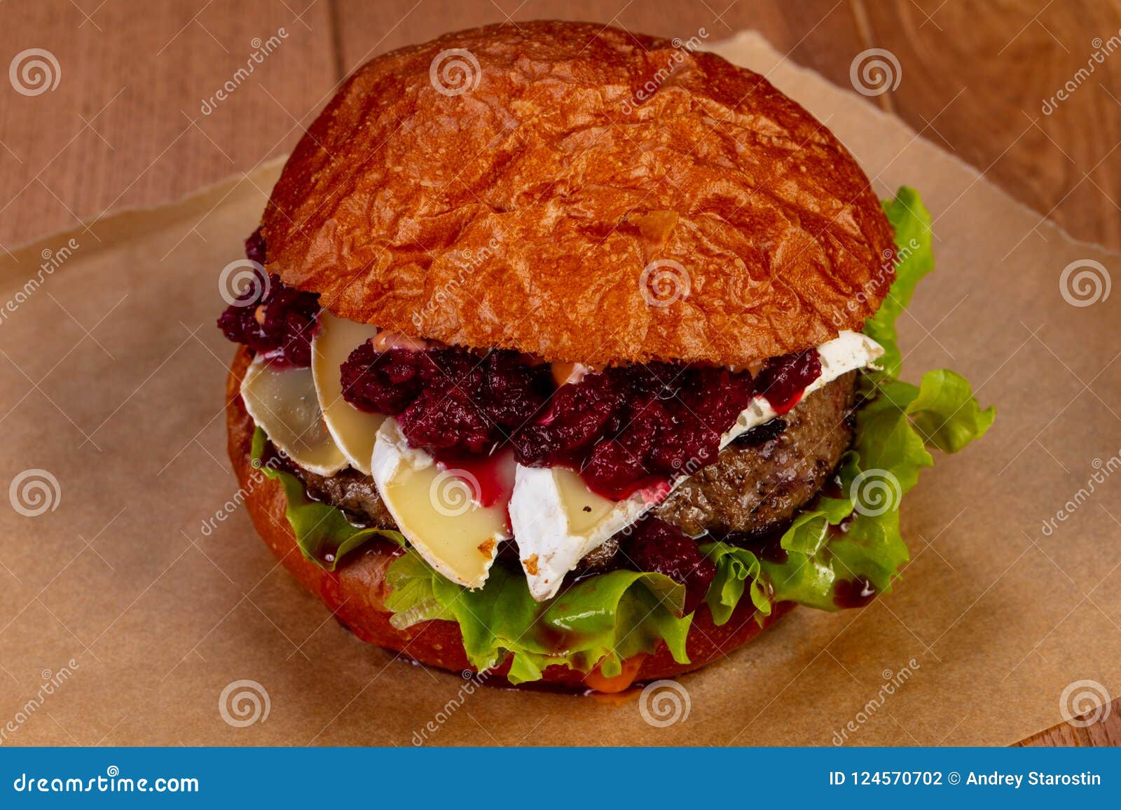 Burger with beef and brie stock photo. Image of brie 124570702