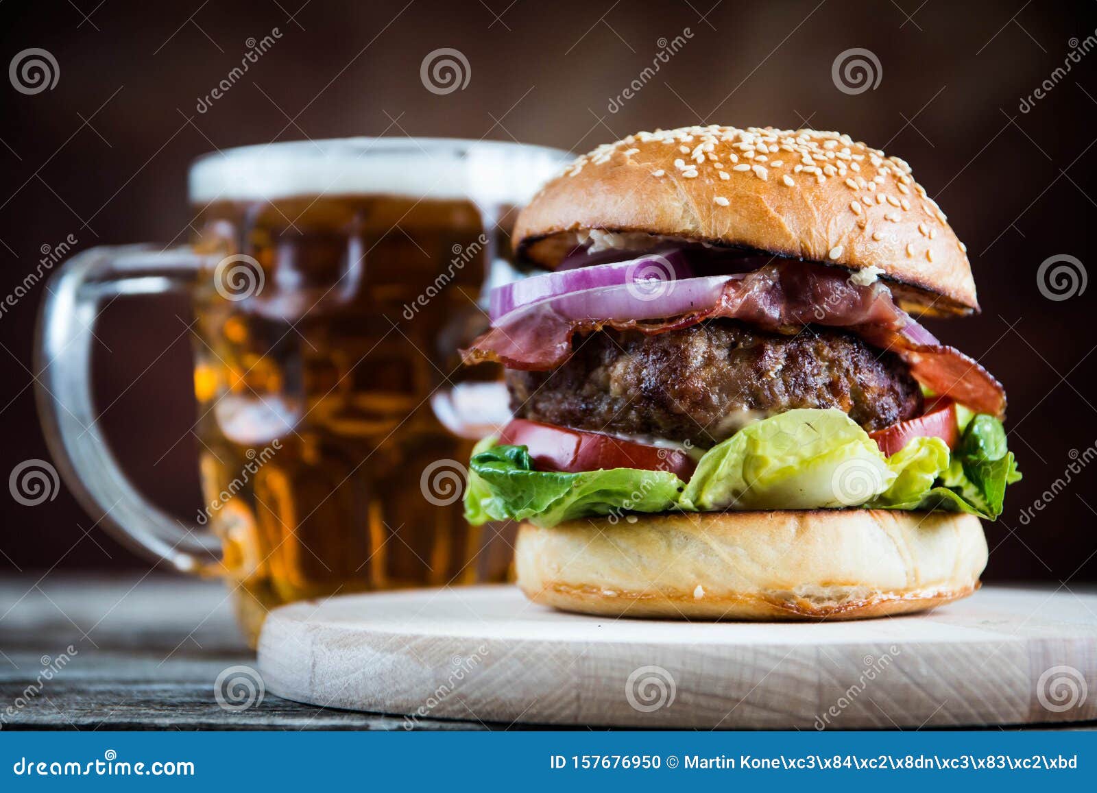 Burger and beer mug stock photo. Image of french, dinner 157676950