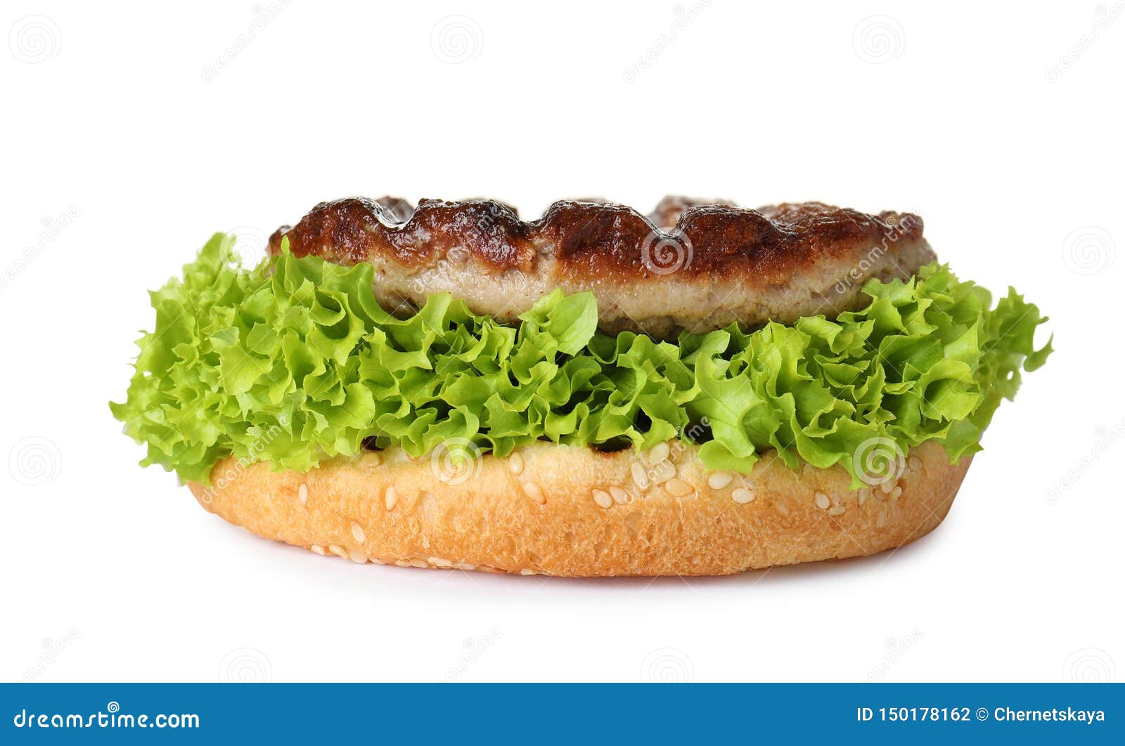 Burger Bun with Lettuce and Cutlet on White Stock Photo Image of