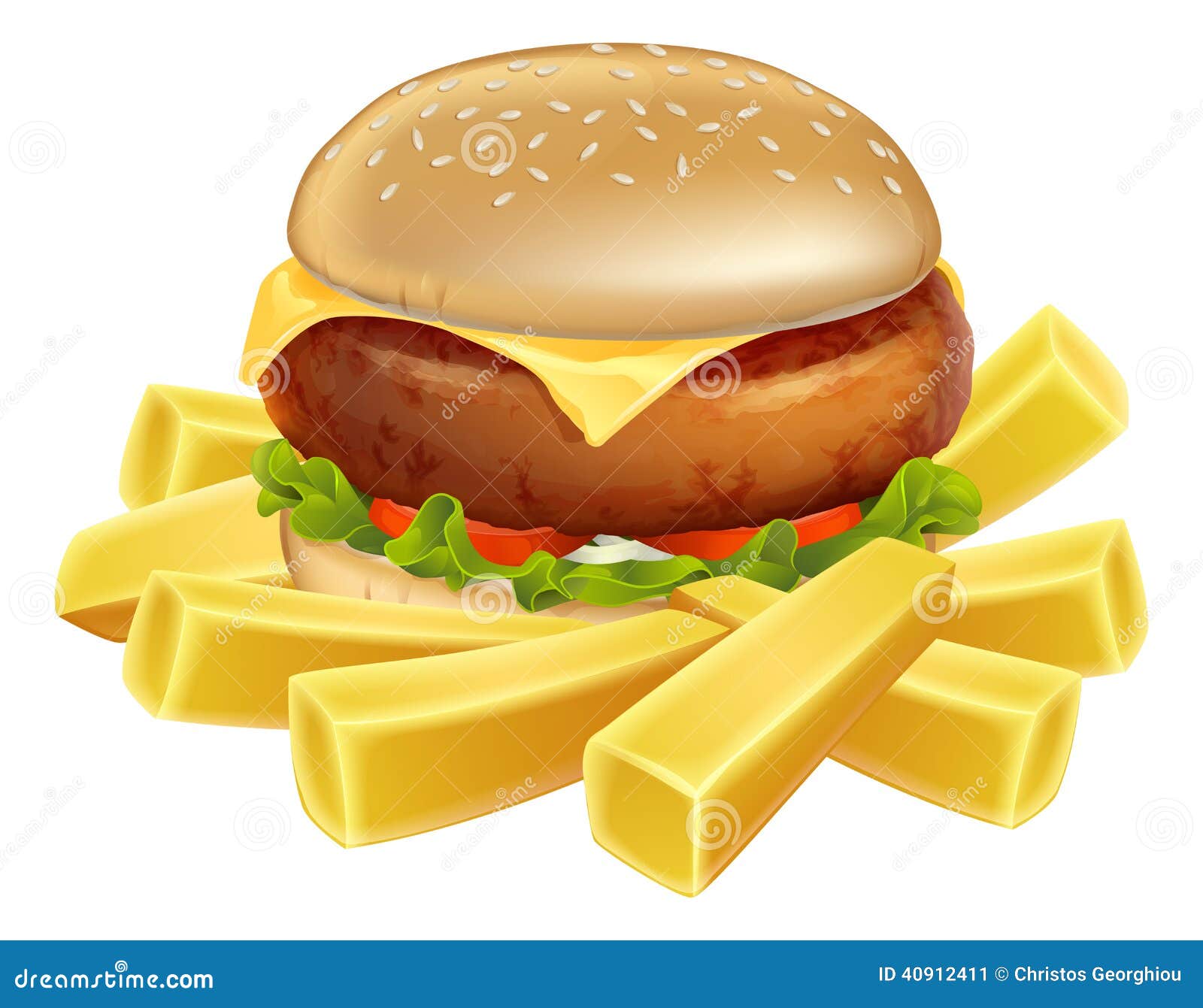 Burger and Chips or French Fries Stock Vector Illustration of drawing