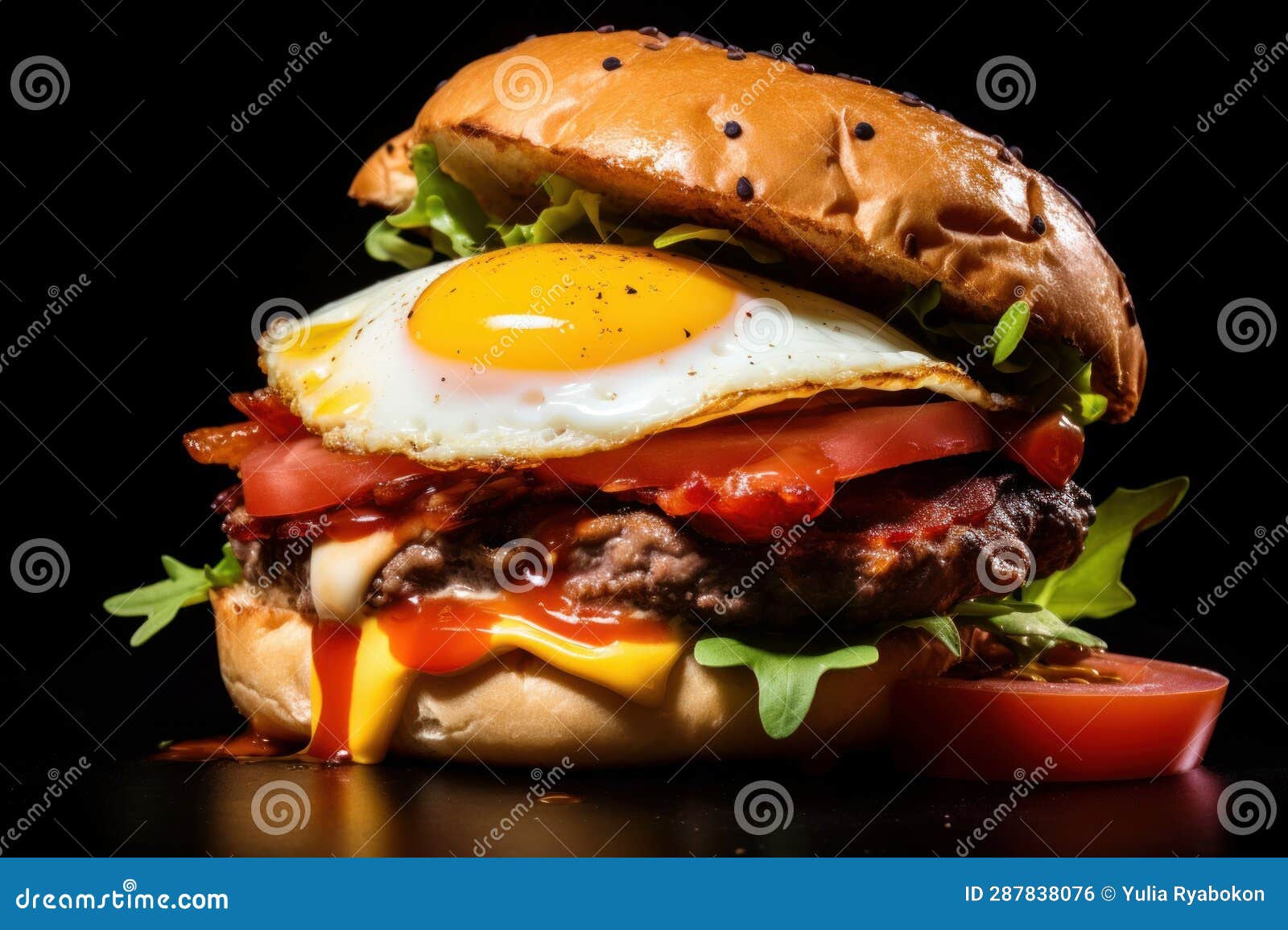 Burger Egg Bun Ketchup. Generate Ai Stock Illustration - Illustration ...