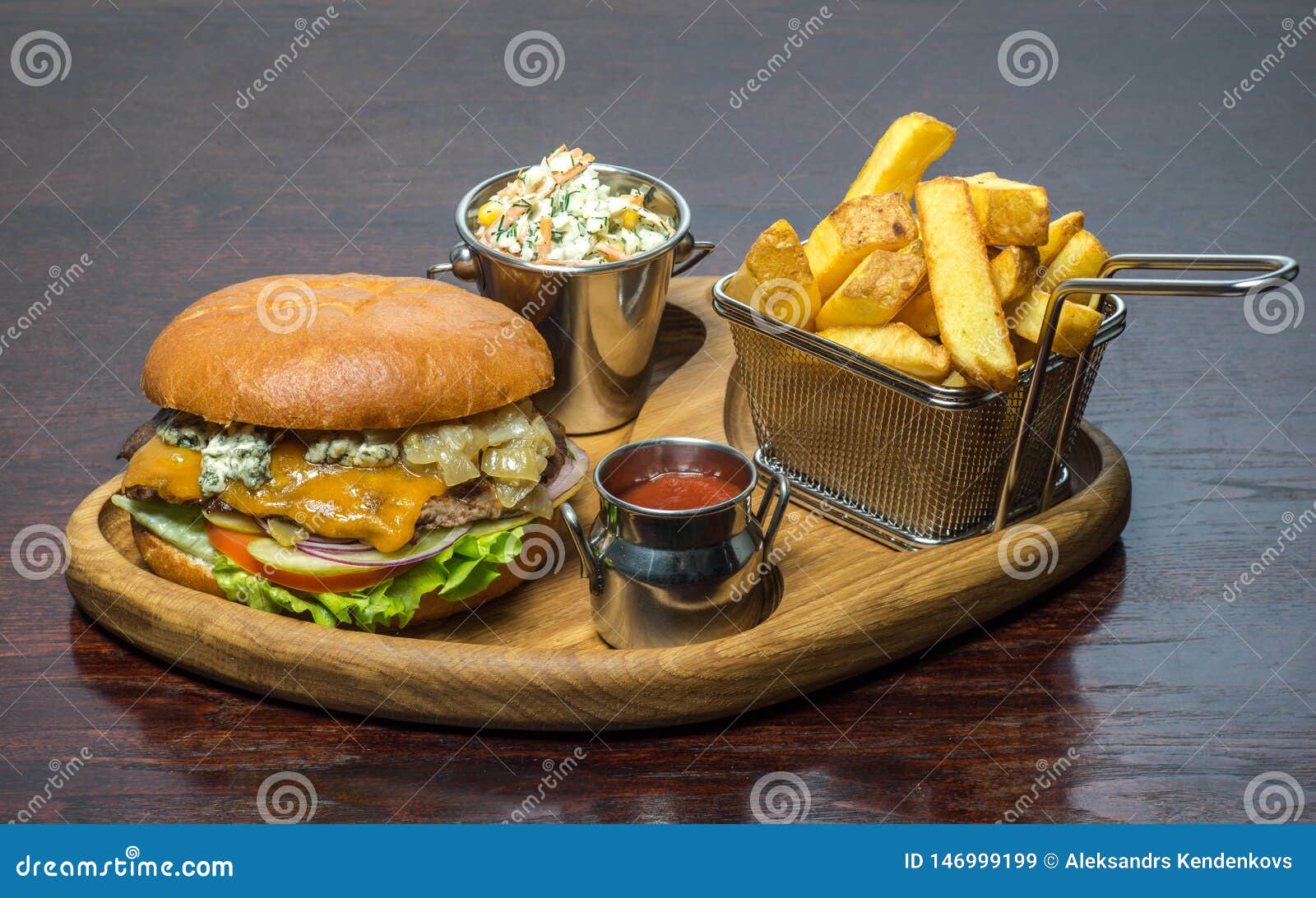 Beer and Snacks. Burger and Fries. Hamburger and Chips. Stock Image