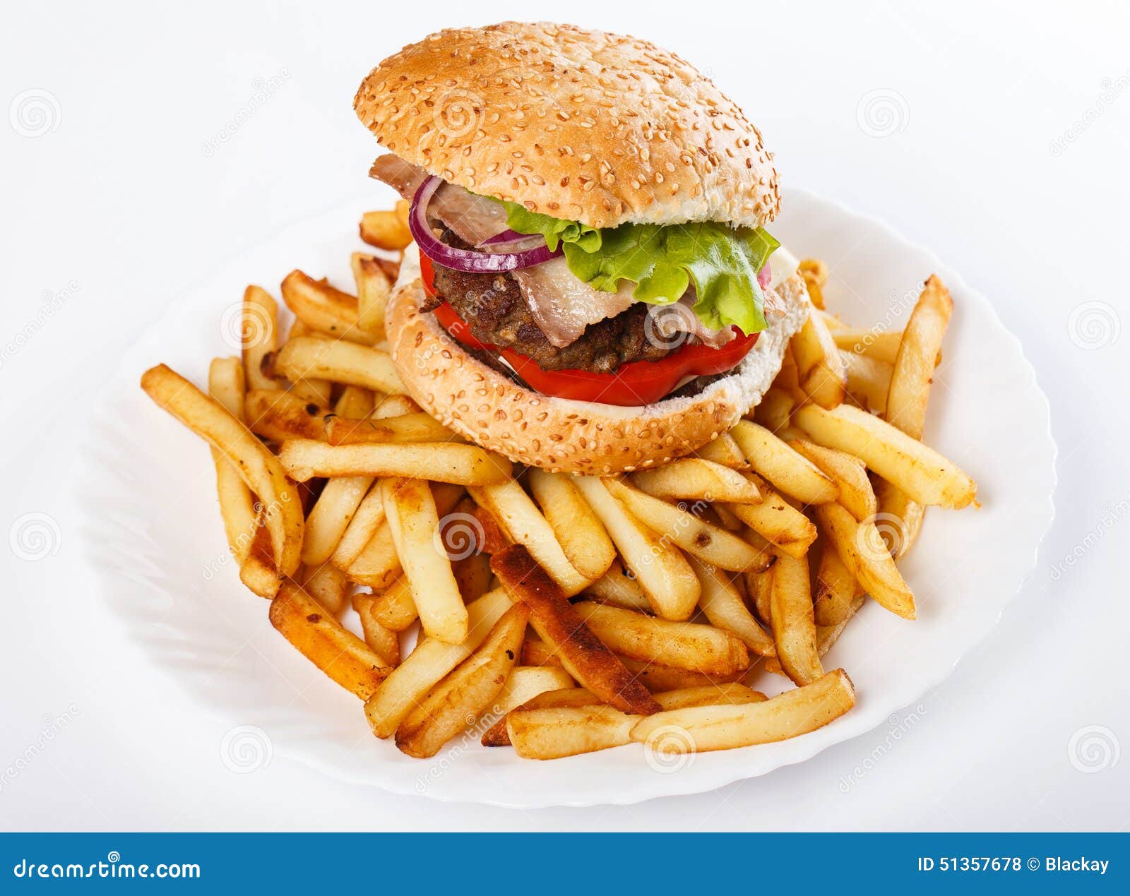 Burger and fries stock photo. Image of french, plate 51357678