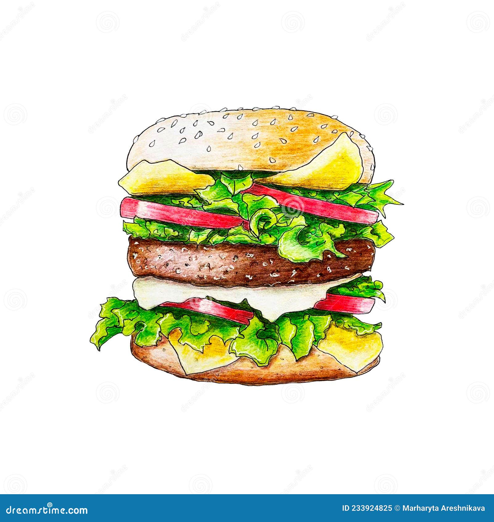 Burger Hamburguesa Boceto Lápiz Hecho a Mano Ilustración De Dibujo Sobre  Fondo Blanco. Stock de ilustración - Ilustración de almuerzo, tomate:  233924825