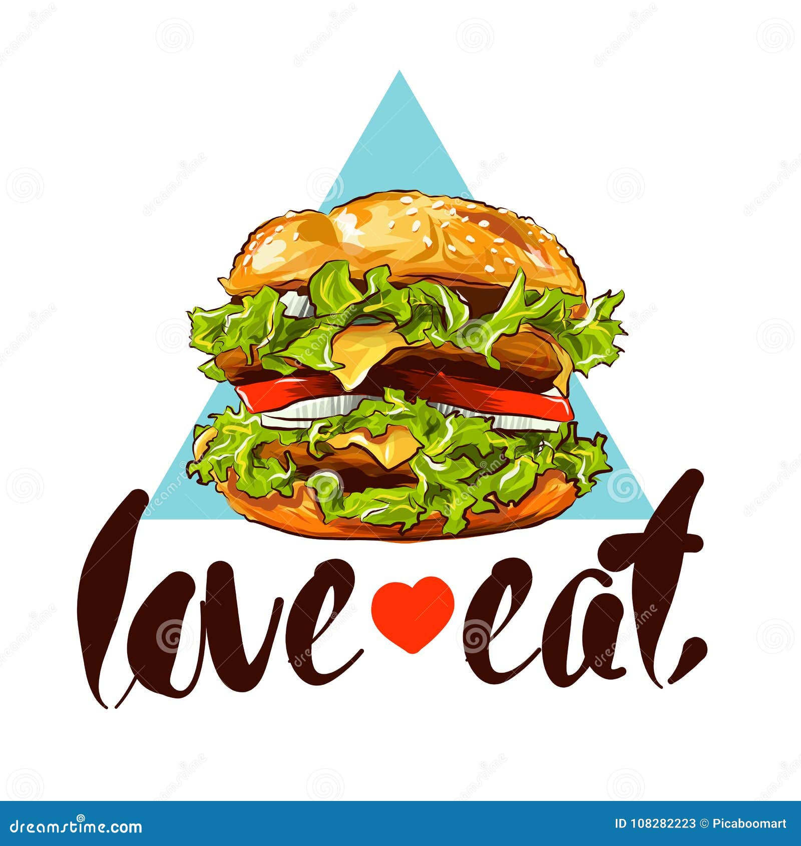 Burger Hand Drawn Colour Illustration with Slogan Stock Vector