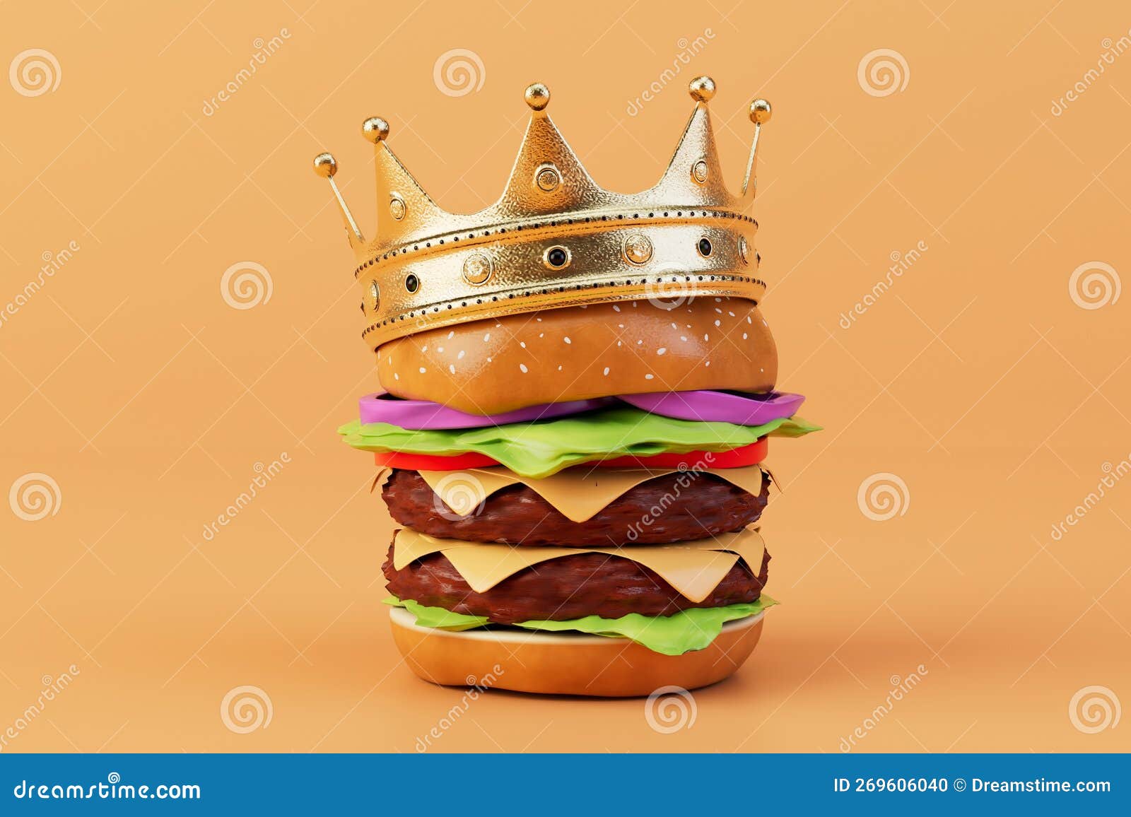 Burger King. a Large Burger in a Crown on a Orange Background Stock