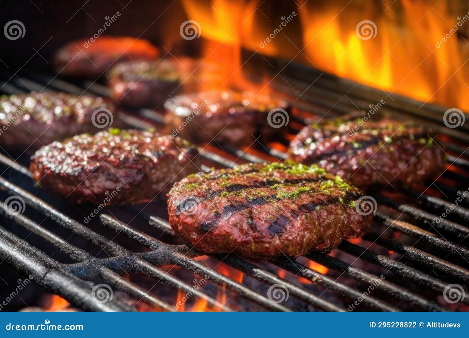 Burger Patties Sizzling on Charcoal Grill Stock Photo Image of