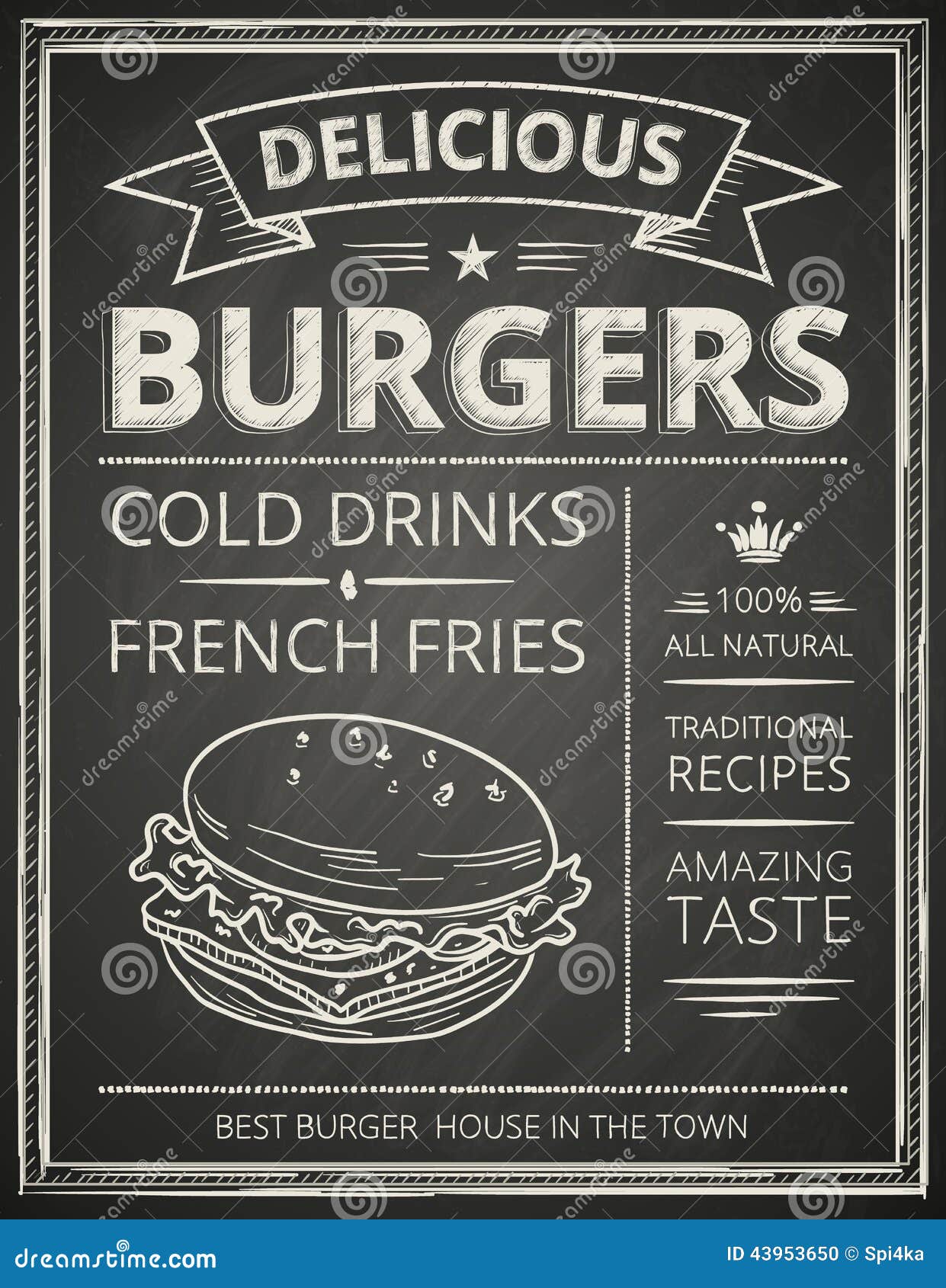 burger poster stylized like sketch drawing chalkboard vector illustration 43953650