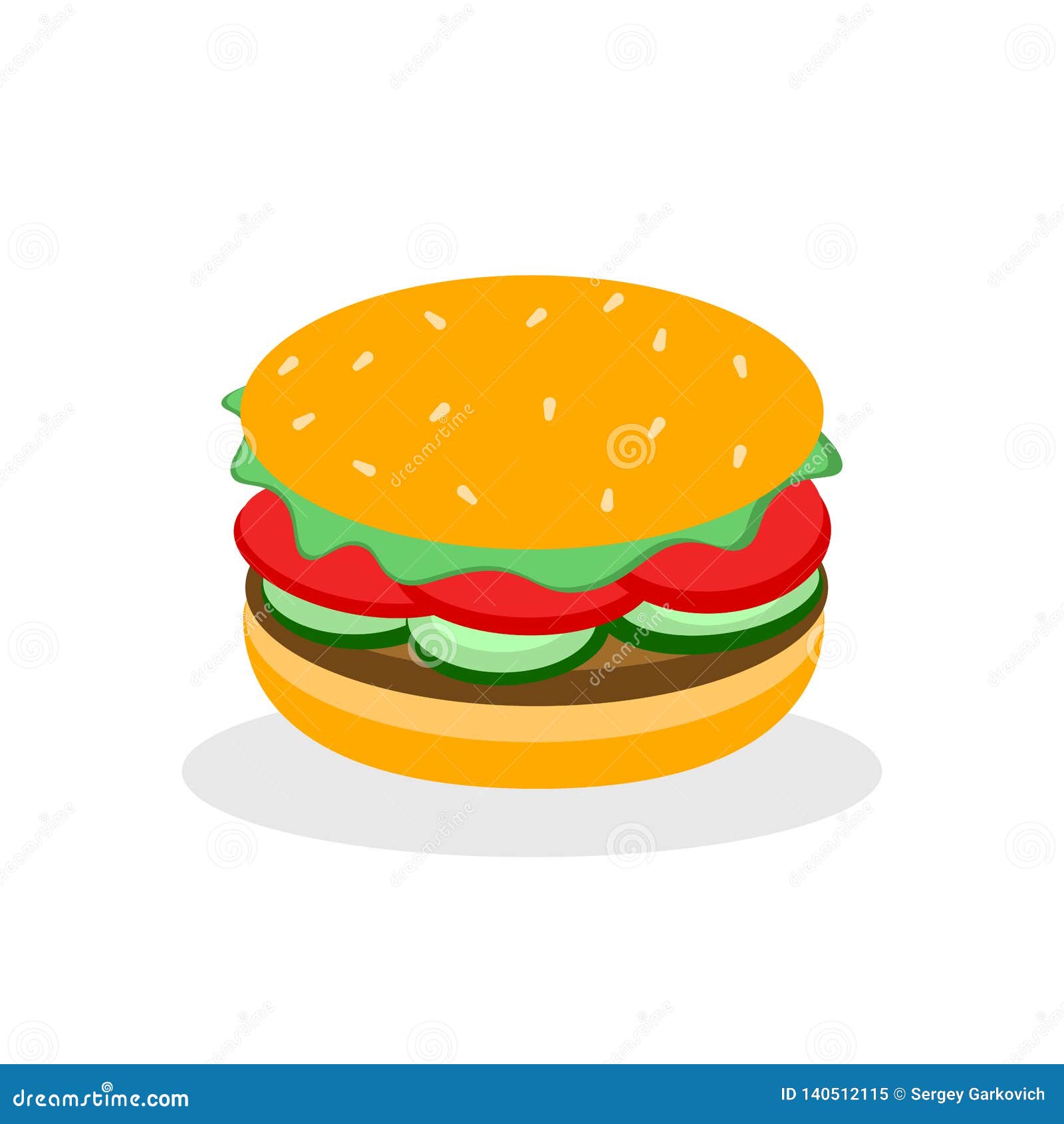 burger sandwich  on white background. fast food menu. hamburger with beef, cheese.  cartoon 