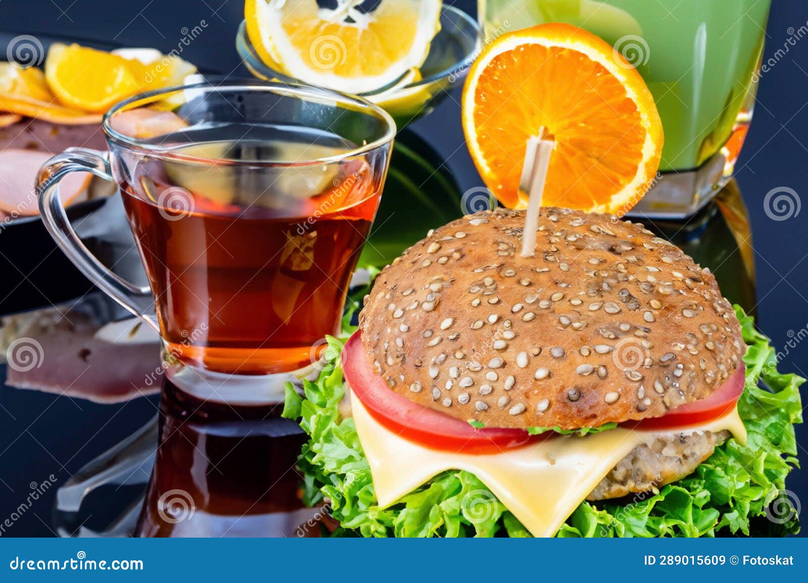 Burger, Tea and Juice stock image. Image of american 289015609