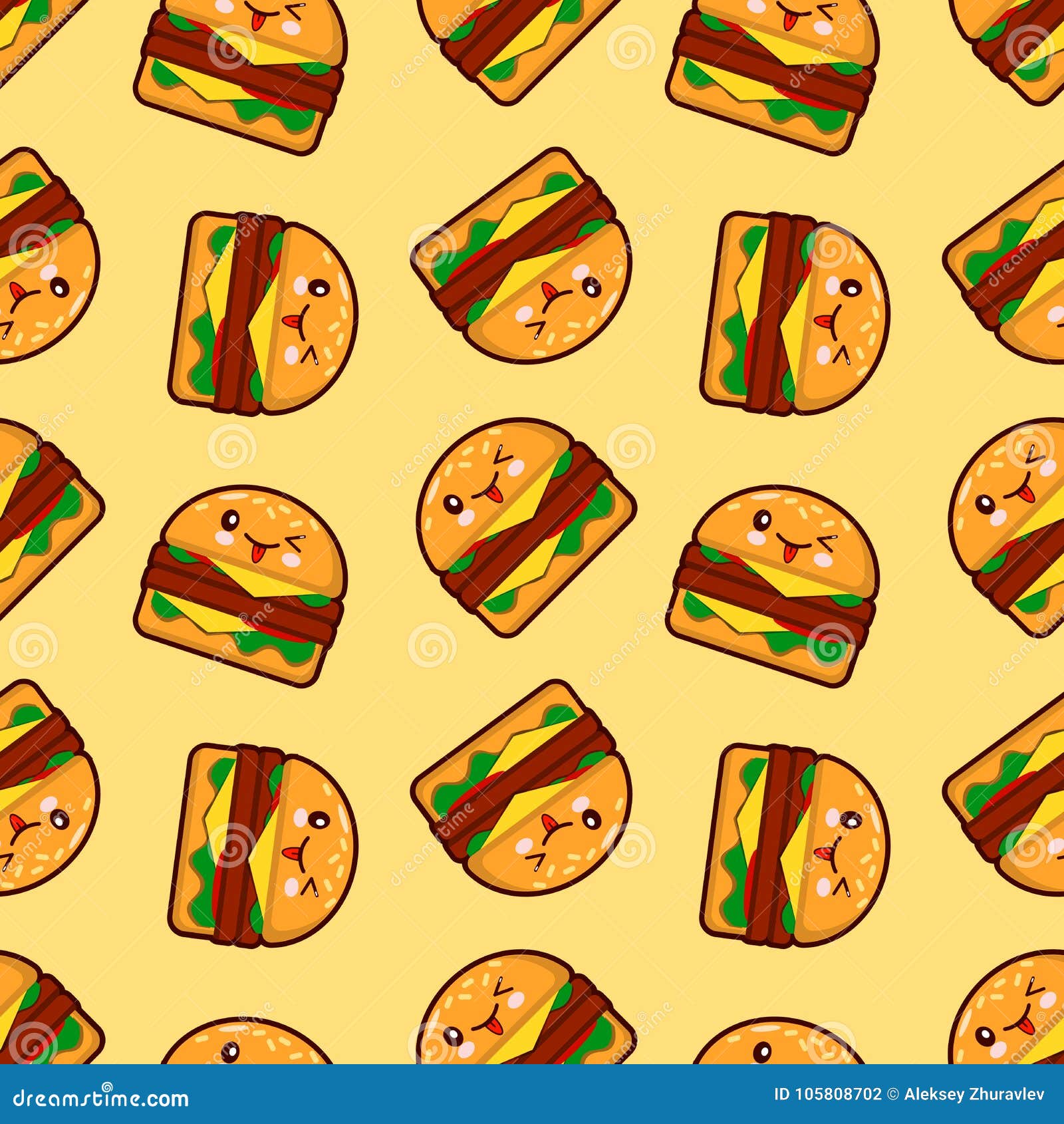 Burger Vector Seamless Pattern With Cute Fast Food Characters On Dotted Background Stock Vector Illustration Of Fast Pattern