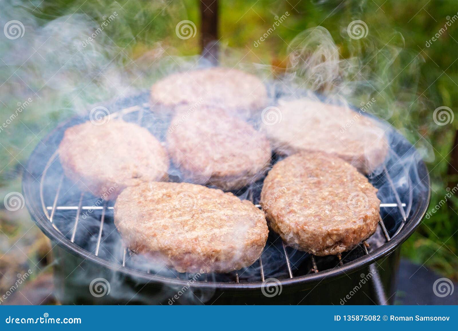 Burgers are Fried on the Grill Outdoors Stock Photo Image of grilling