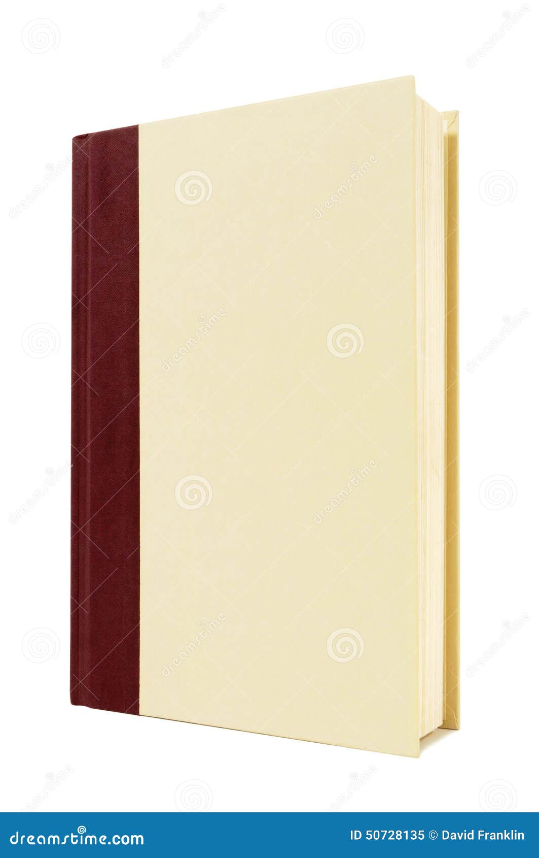 burgundy and cream hardback book, front cover, standing upright, vertical, copy space