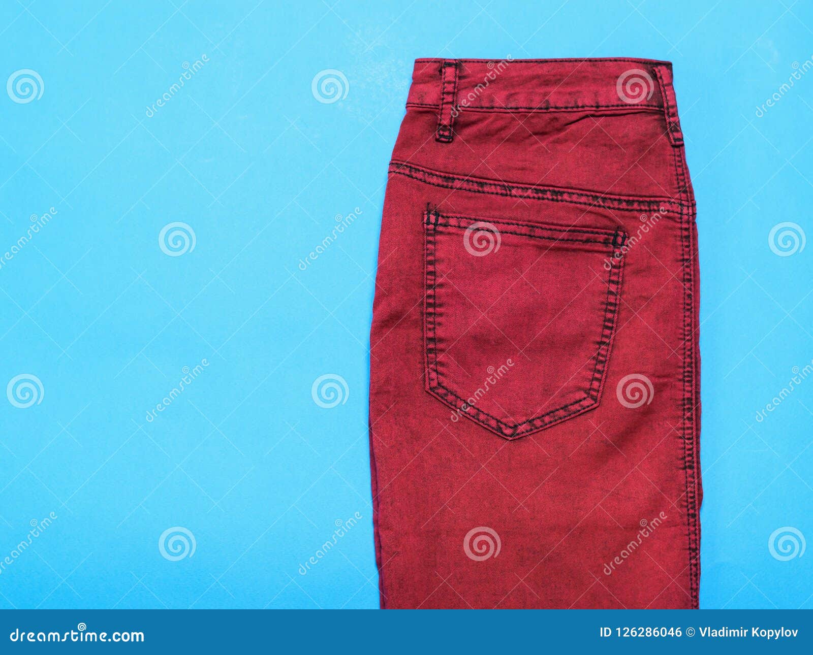 Burgundy Denim Skirt on Blue Background. Stylish Women`s Denim C Stock ...