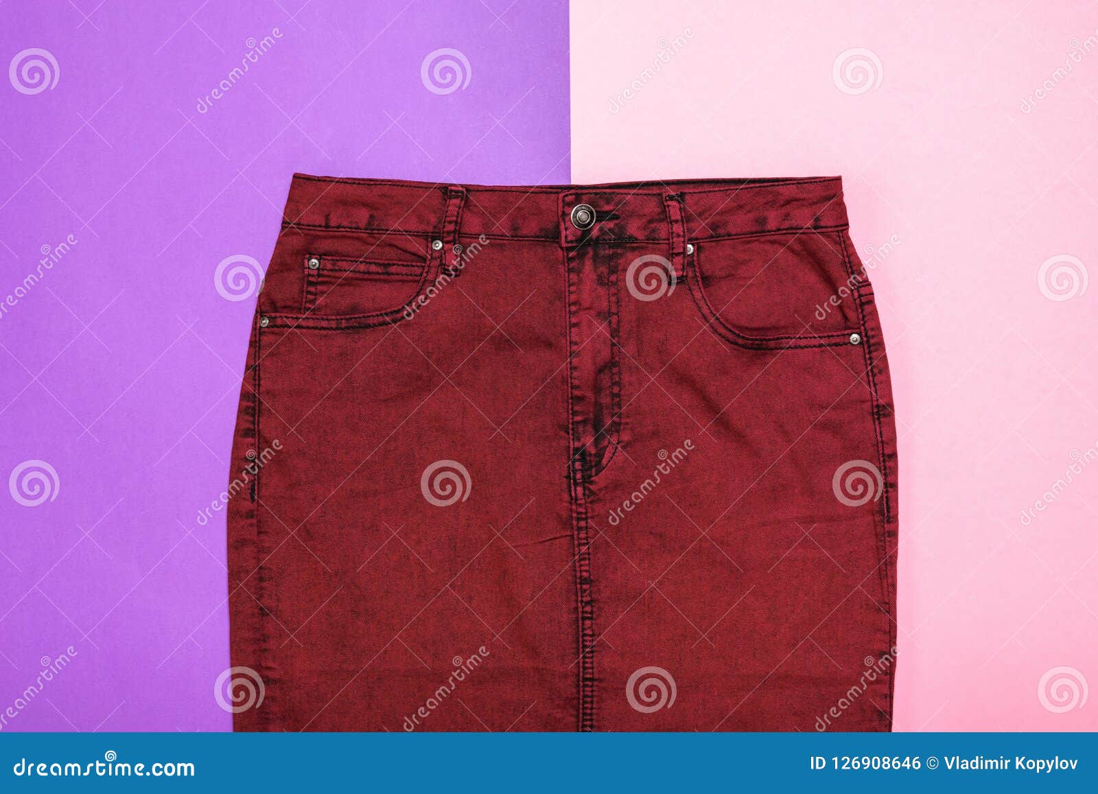 Burgundy Denim Skirt on Two Colors Background. Stylish Women`s Denim ...