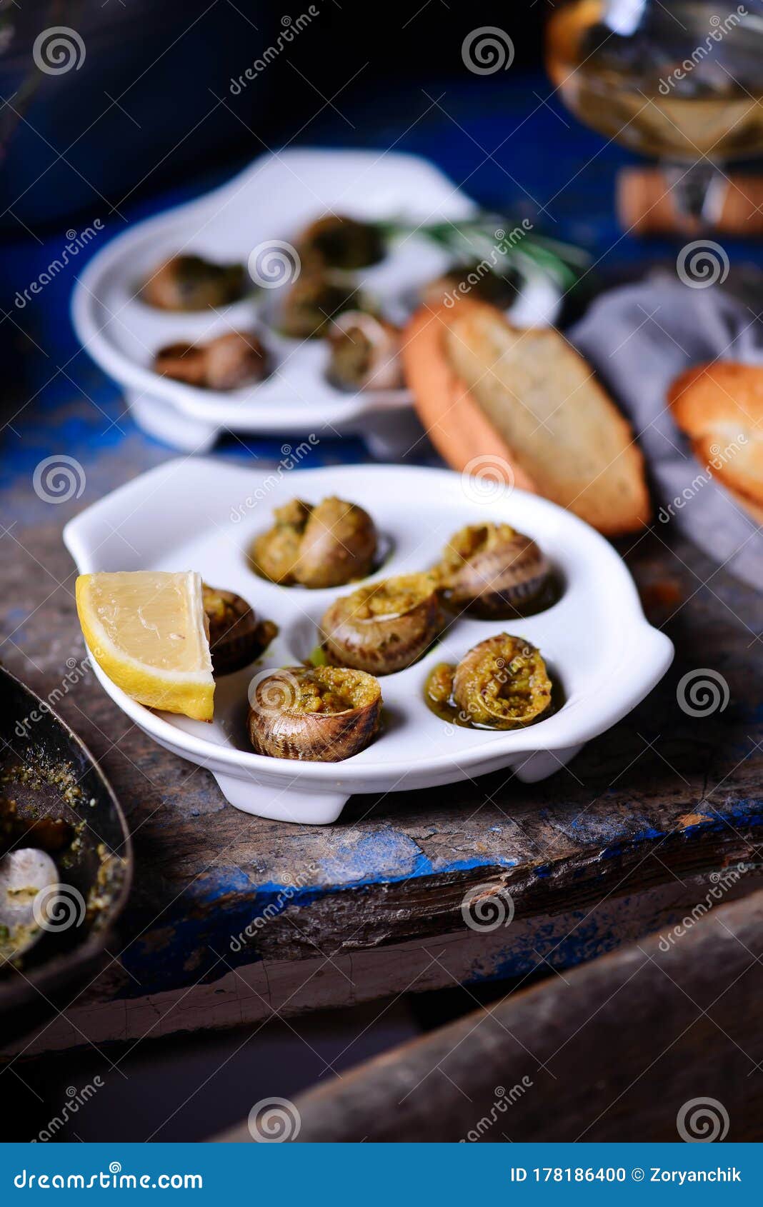 Burgundy Escargot with Herb Butter.style Rustic Stock Photo Image of