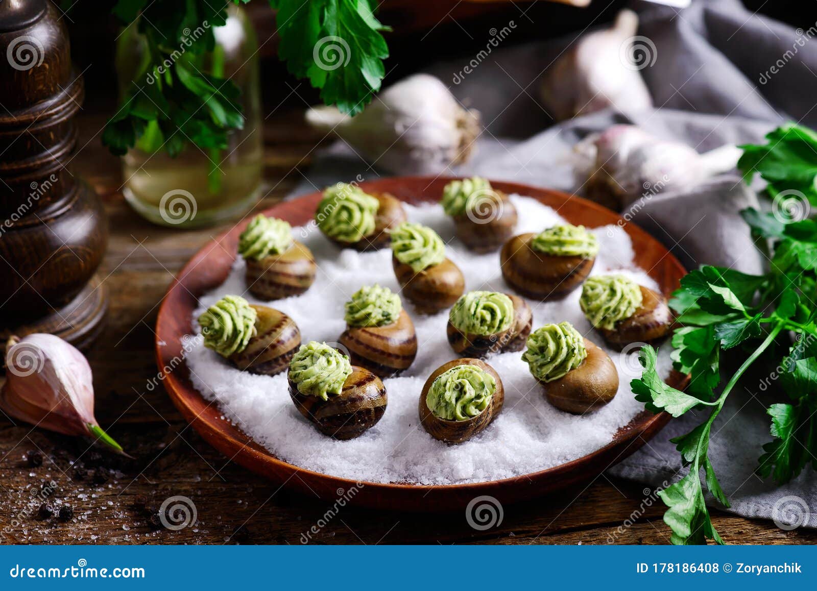 Burgundy Escargot with Herb Butter.style Rustic Stock Photo Image of
